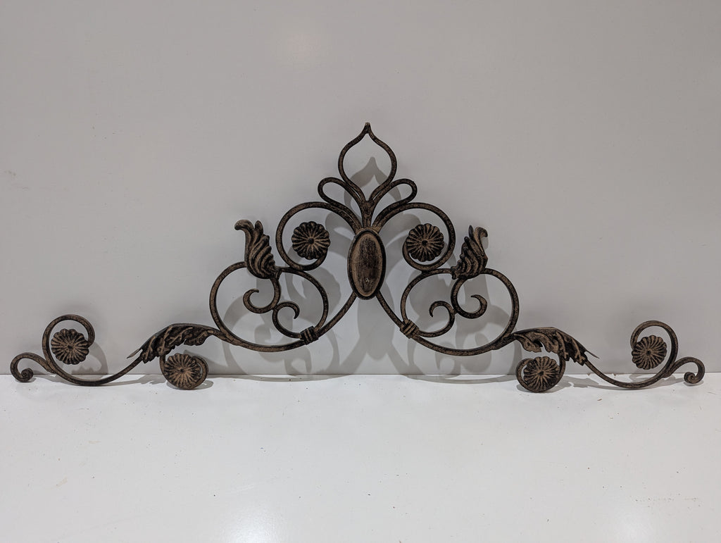 Large Decorative Scrollwork Metal Wall Pediment Architectural Garden Wall Decor