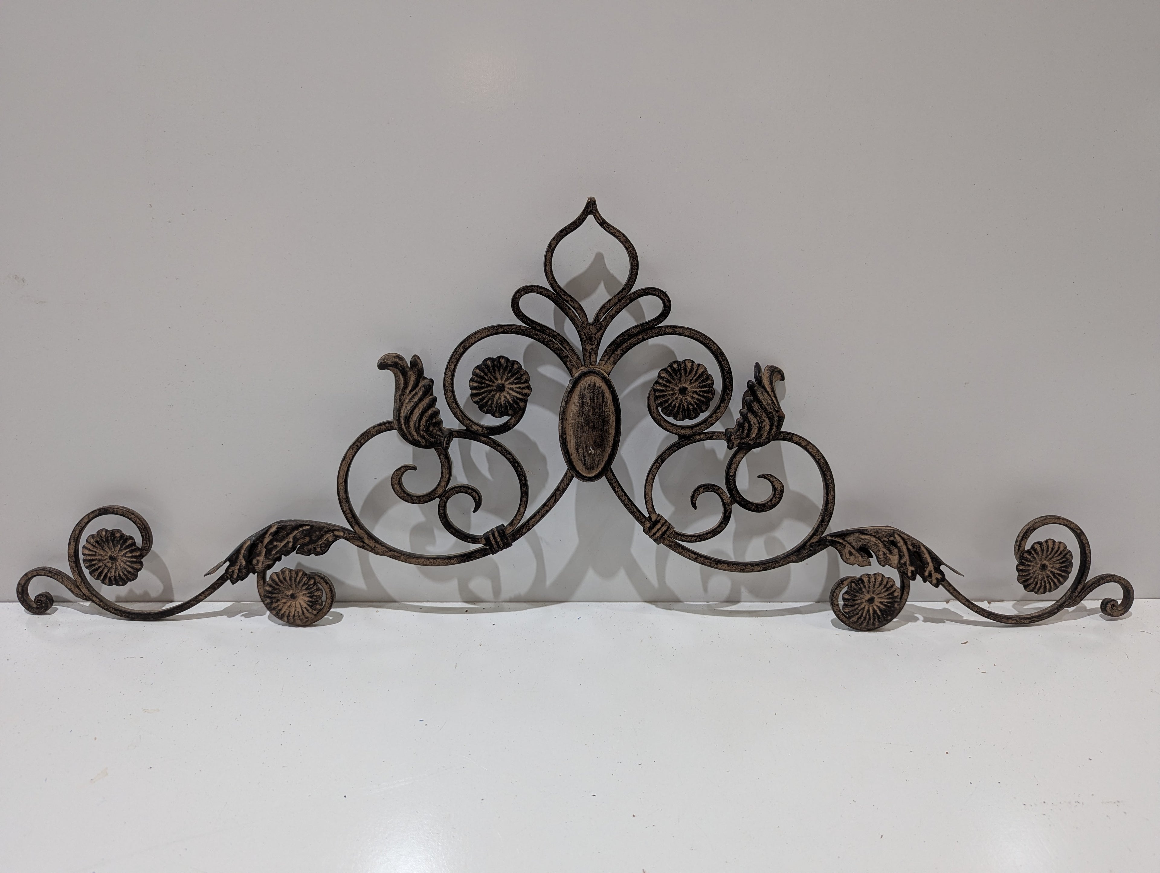 Large Decorative Scrollwork Metal Wall Pediment Architectural Garden Wall Decor