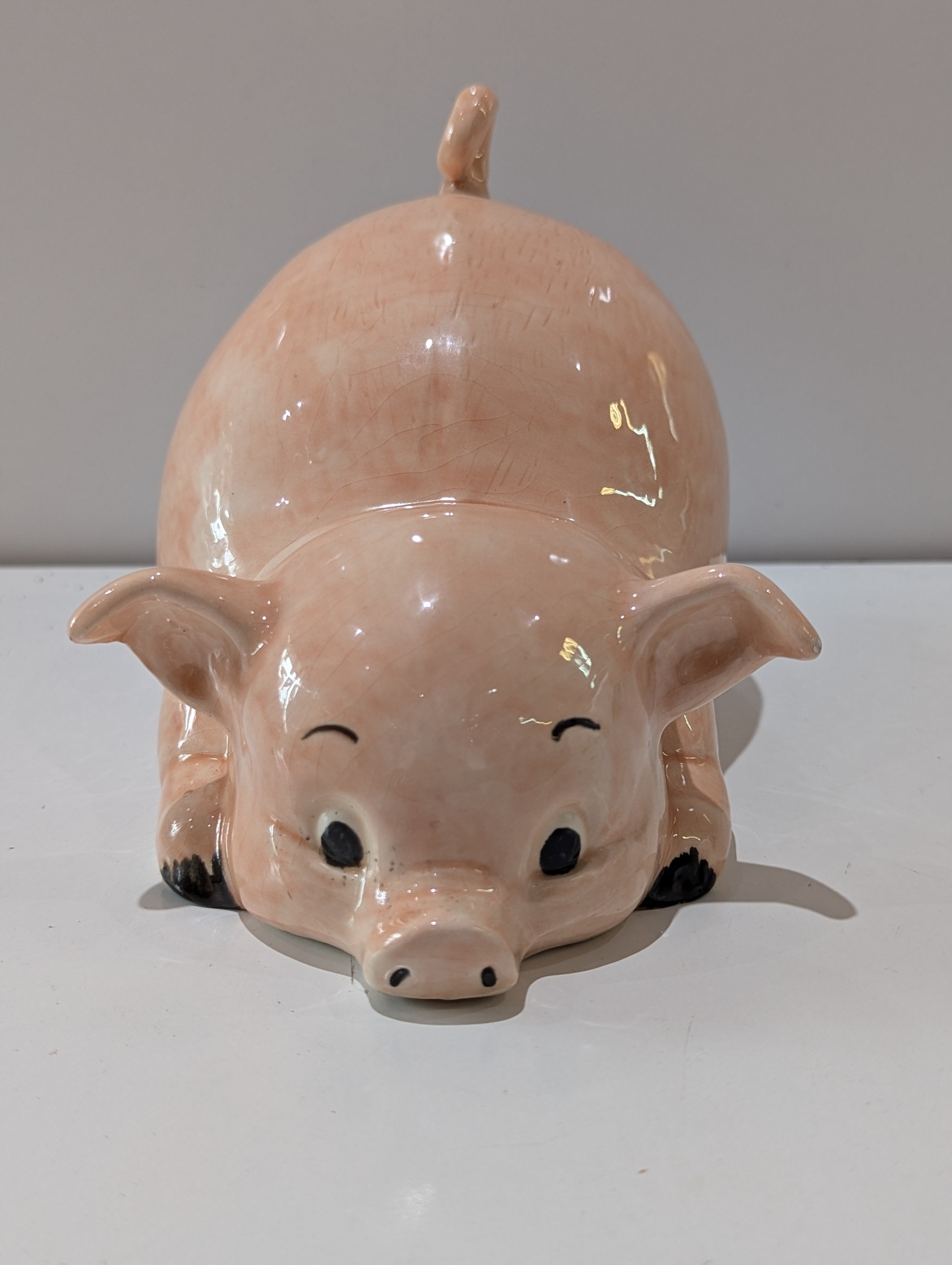 Ceramic Sleeping Pig Figurine Pink Farmhouse Decor Glossy Animal Statue Collectible