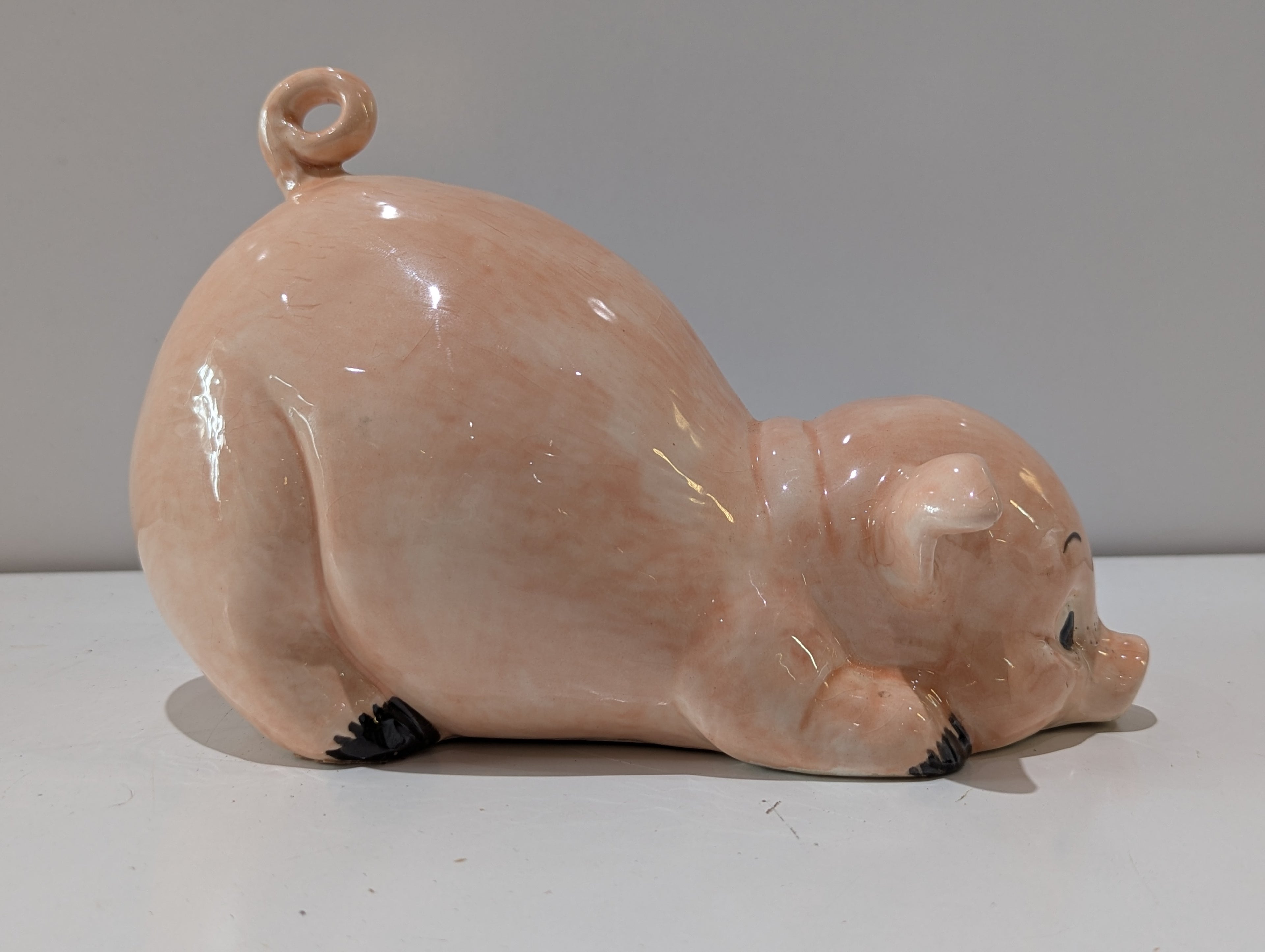 Ceramic Sleeping Pig Figurine Pink Farmhouse Decor Glossy Animal Statue Collectible