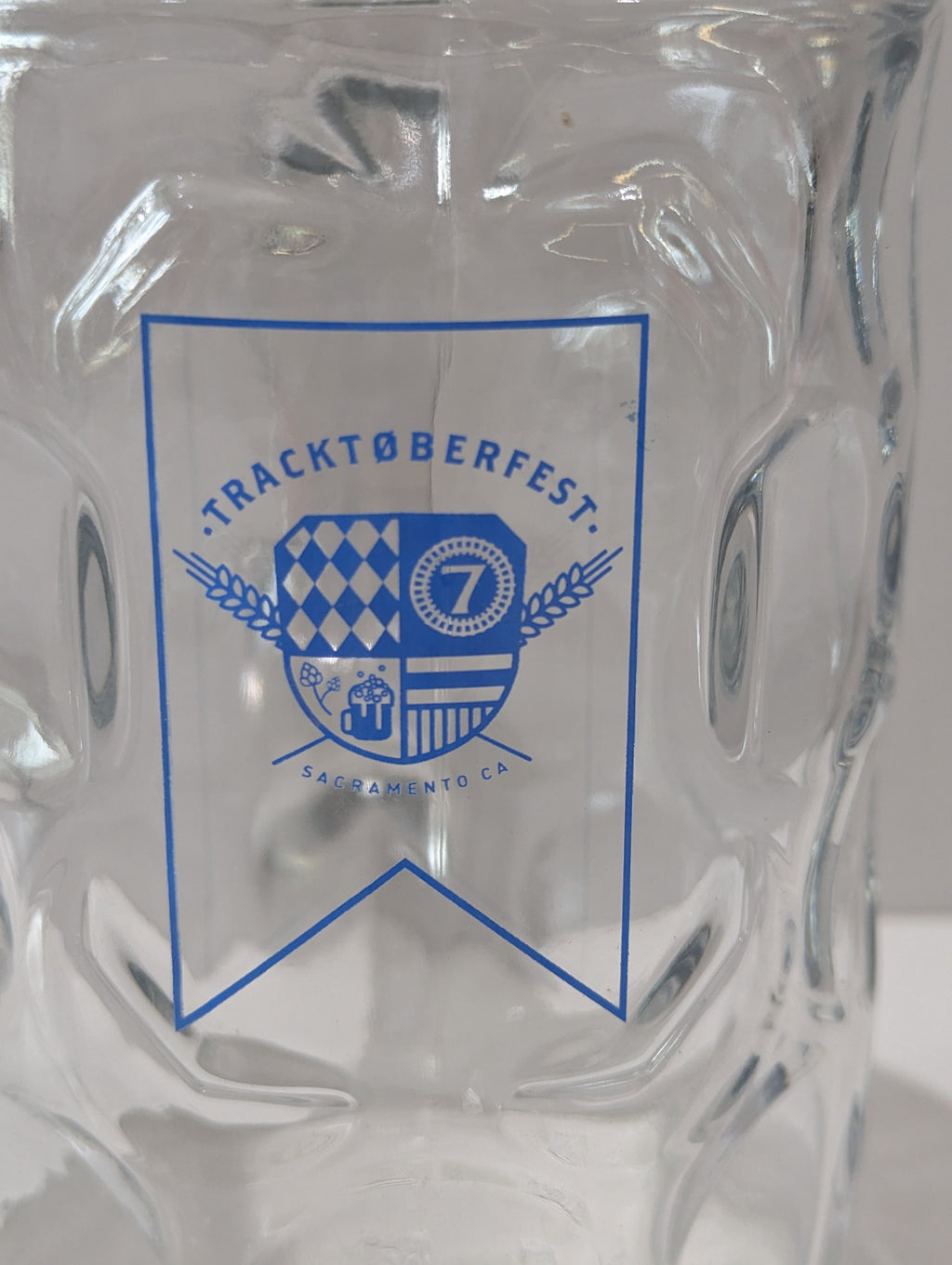 Vintage Tracktoberfest 7 Sacramento CA Dimpled Glass Beer Stein Mug Oktoberfest Collectible