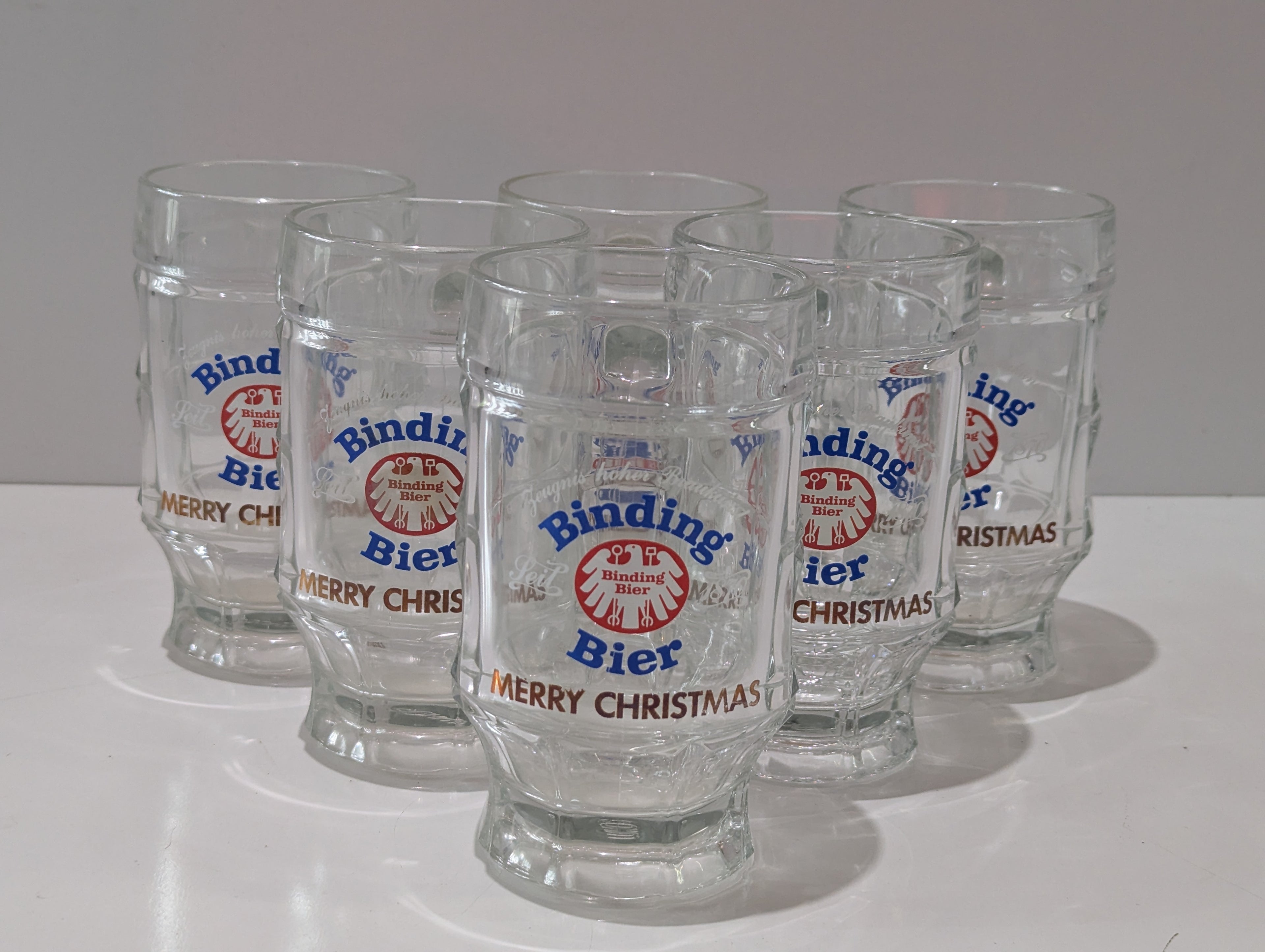 Vintage Binding Bier Merry Christmas German Glass Beer Stein Mug Individual Barware