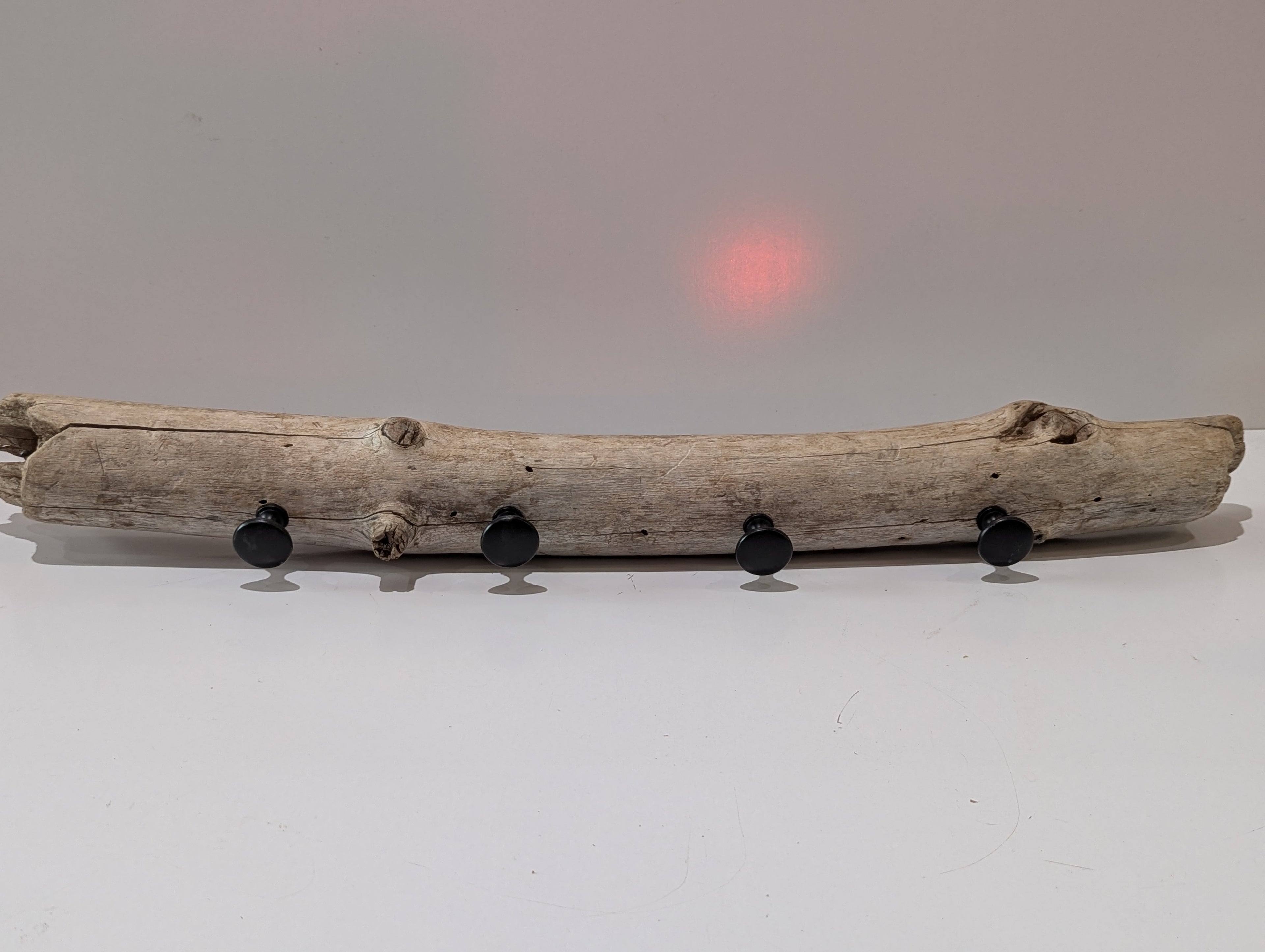 Rustic Driftwood Wall Coat Rack With 4 Black Hooks Handmade Natural Wood Decor