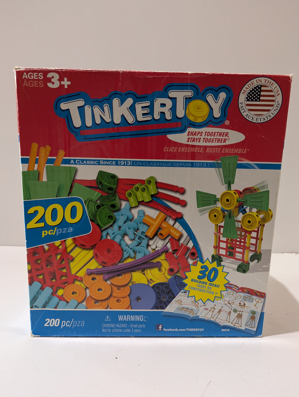 TinkerToy 200 Piece Building Set Made In USA K'NEX Hasbro 30 Model Construction Kit