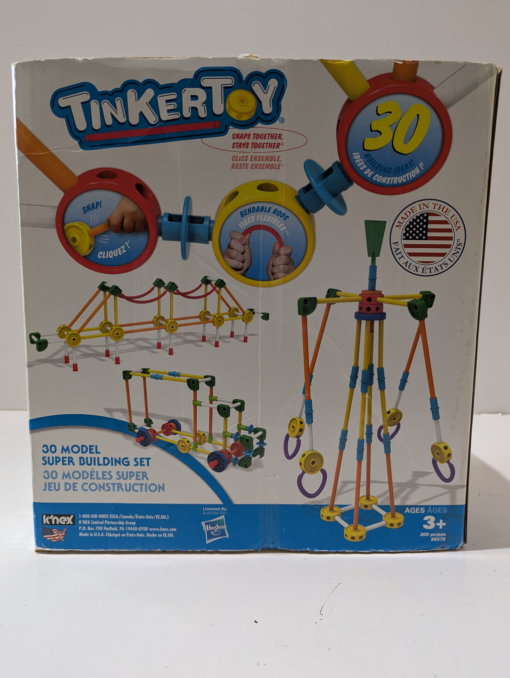 TinkerToy 200 Piece Building Set Made In USA K'NEX Hasbro 30 Model Construction Kit