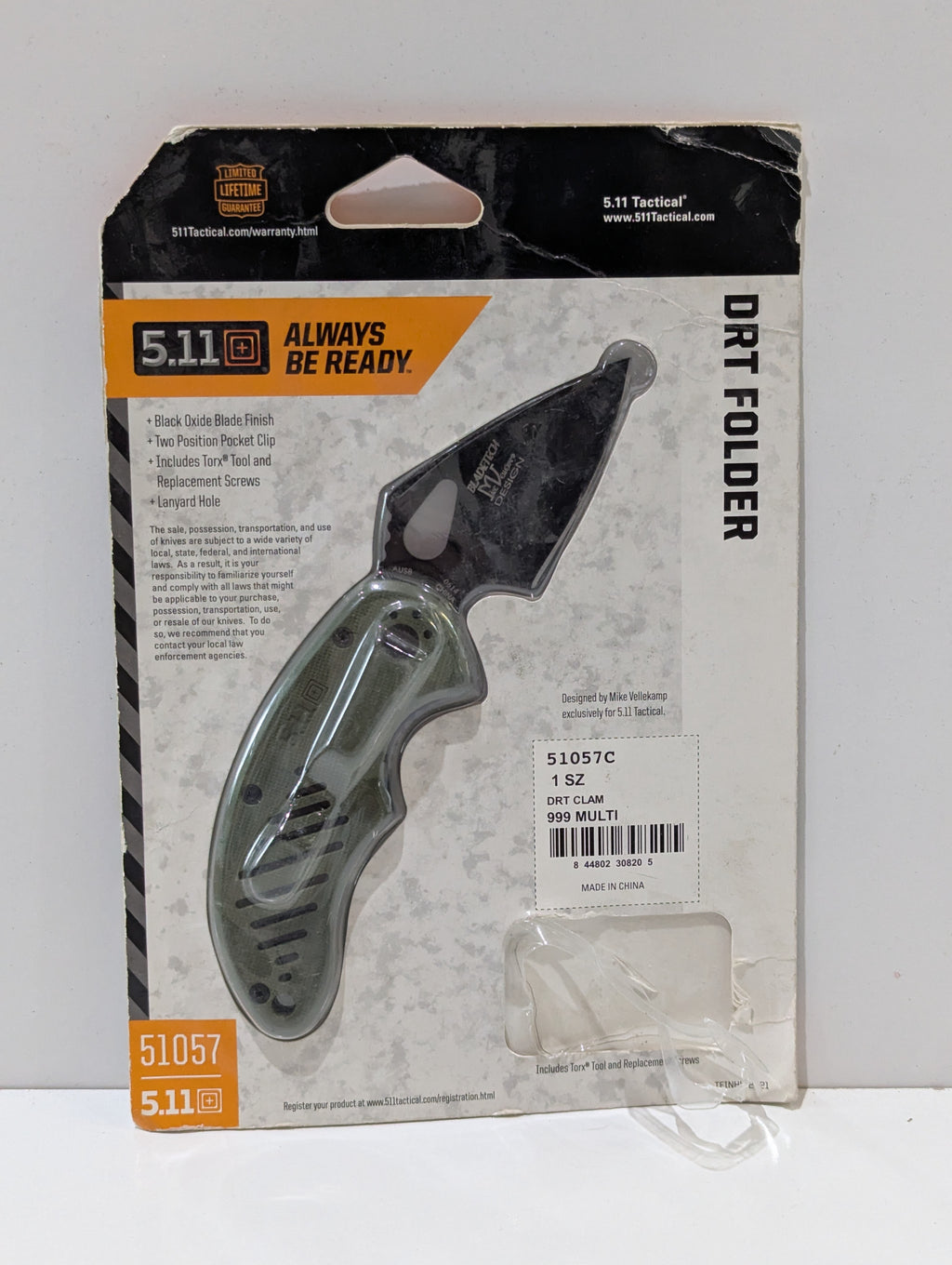 5.11 Tactical 51057C DRT Folder Folding Knife Black Oxide Blade New Sealed Pack