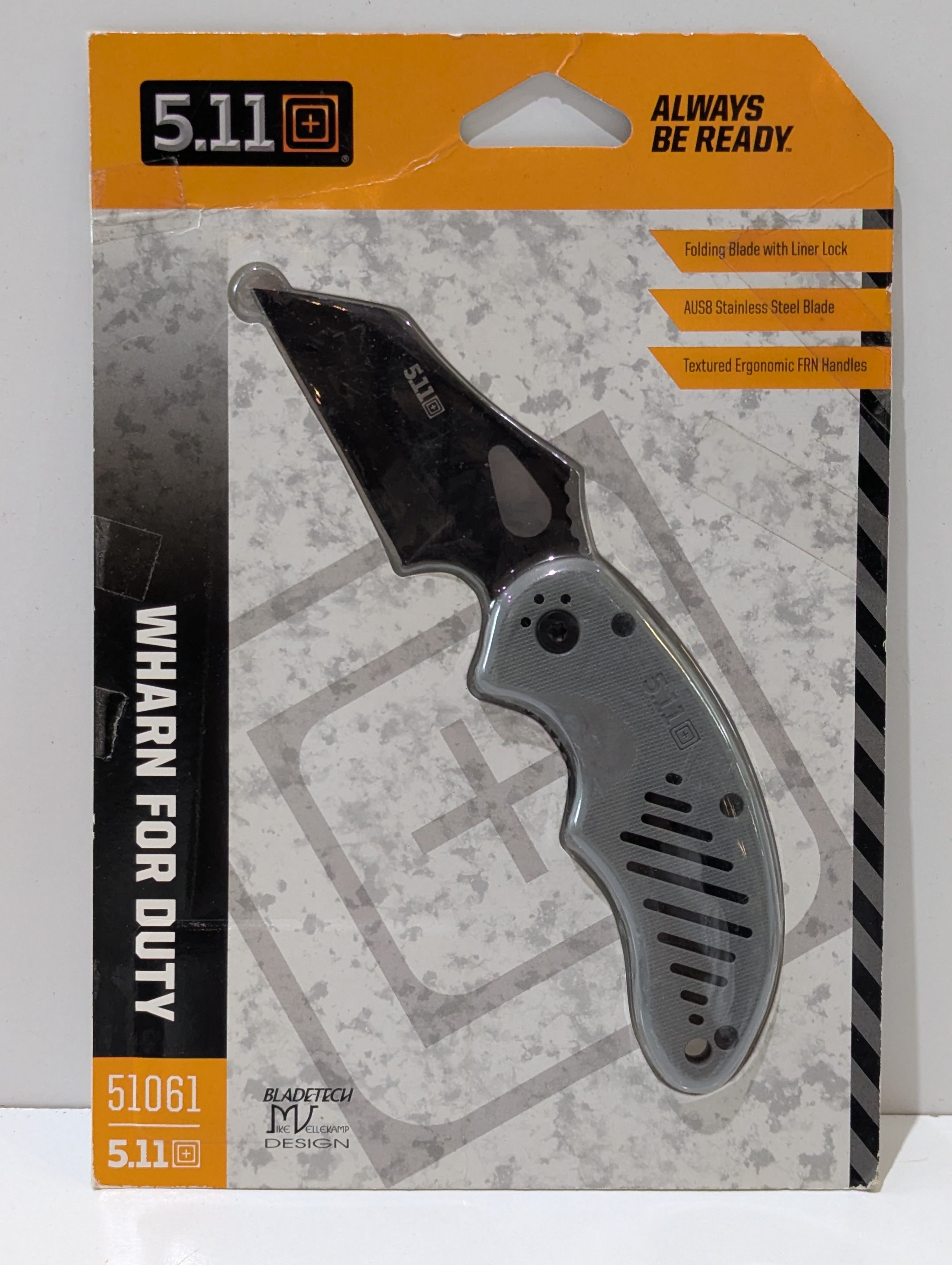 5.11 Tactical 51061C Wharn For Duty Folding Knife AUS8 Black Oxide New Sealed