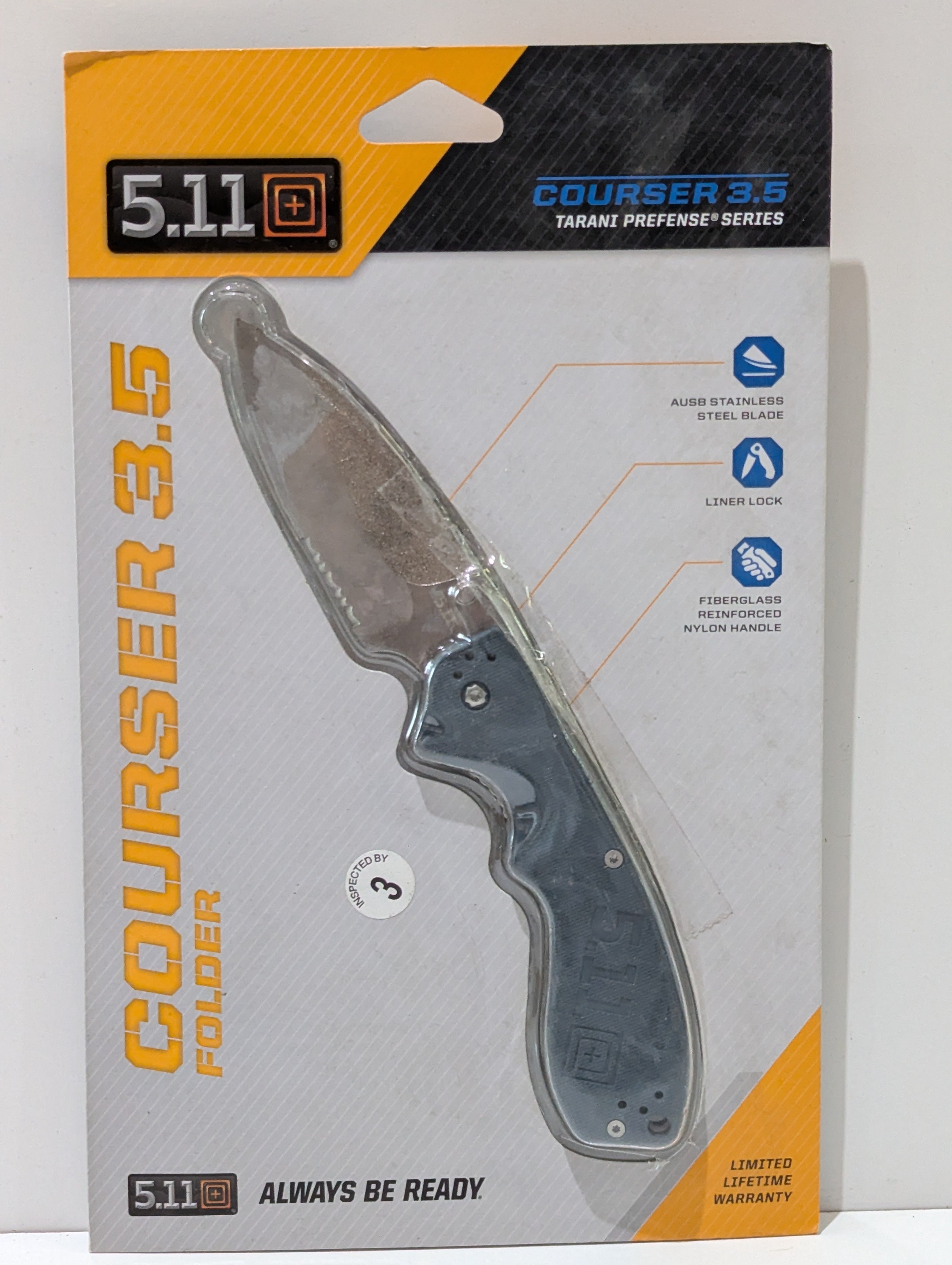 5.11 Tactical Courser 3.5 Folder 51110C Tarani PreFense AUS8 Knife Sealed Pack
