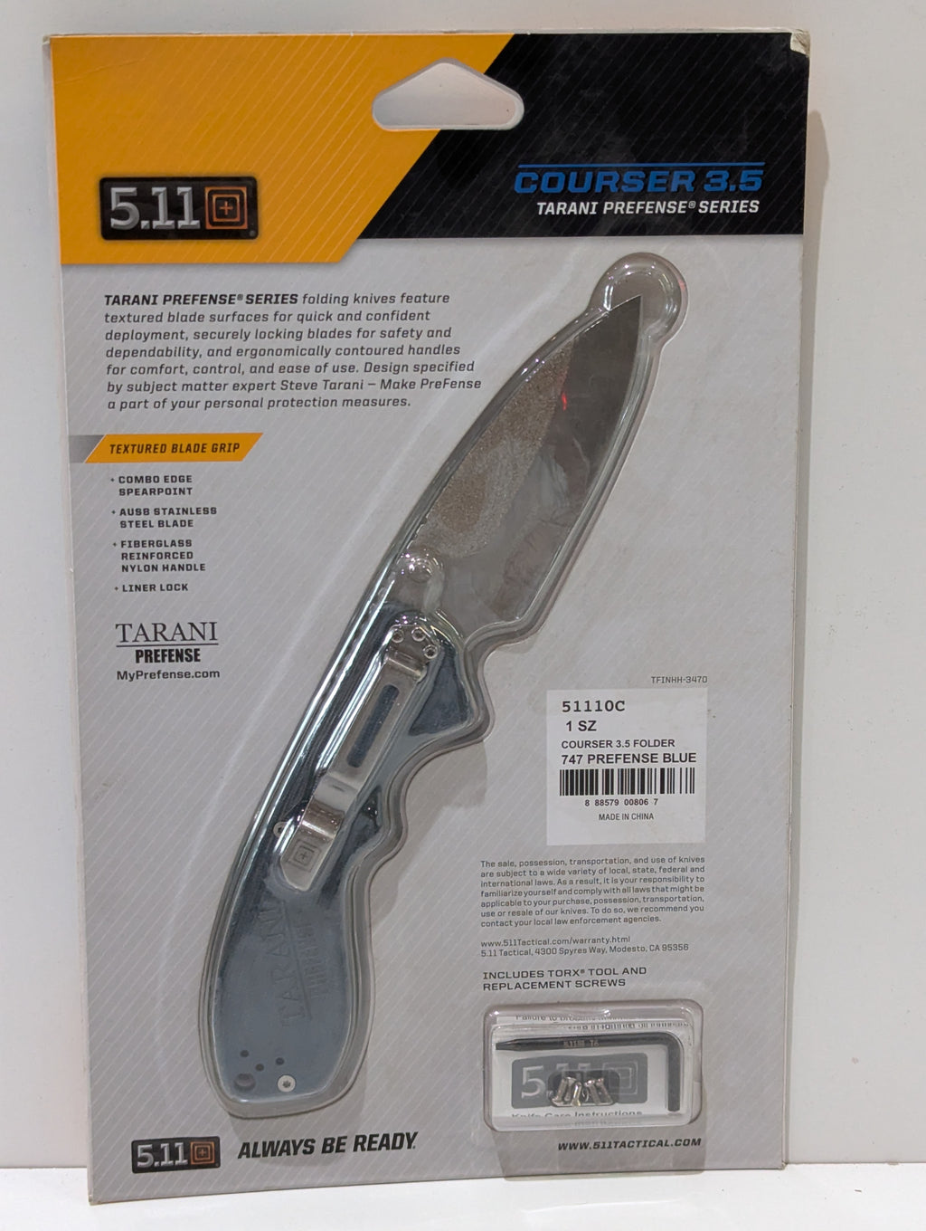 5.11 Tactical Courser 3.5 Folder 51110C Tarani PreFense AUS8 Knife Sealed Pack