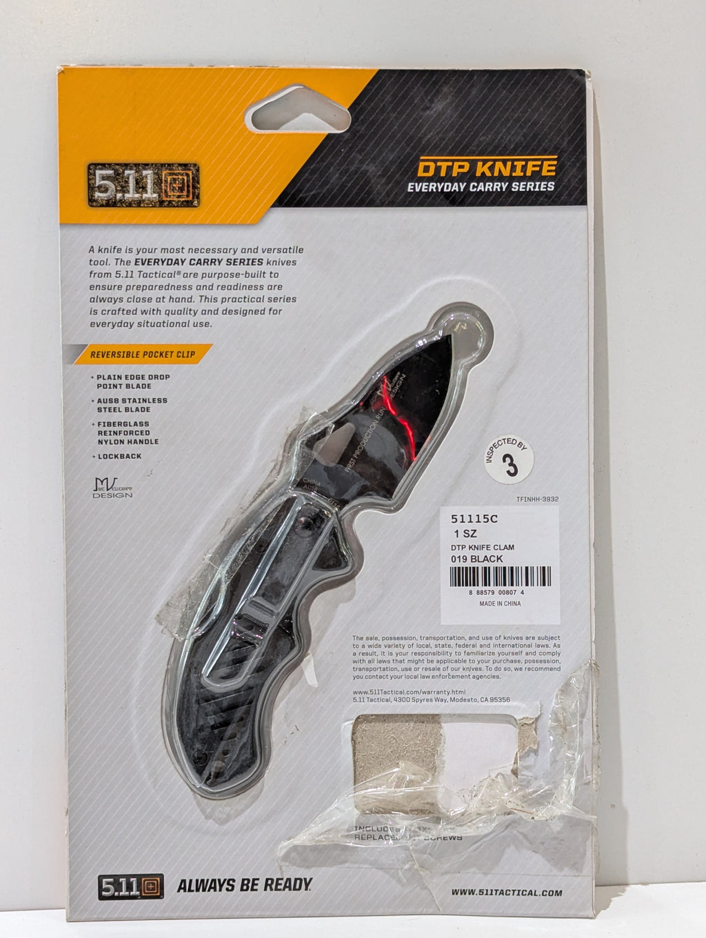 5.11 Tactical DTP Knife 51115C Everyday Carry Series AUS8 Folding Knife Sealed