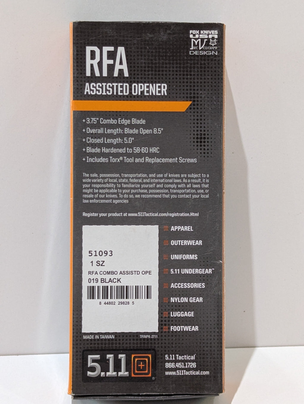 5.11 Tactical RFA Assisted Opener 51093 CPM S30V Combo Edge Folding Knife Boxed