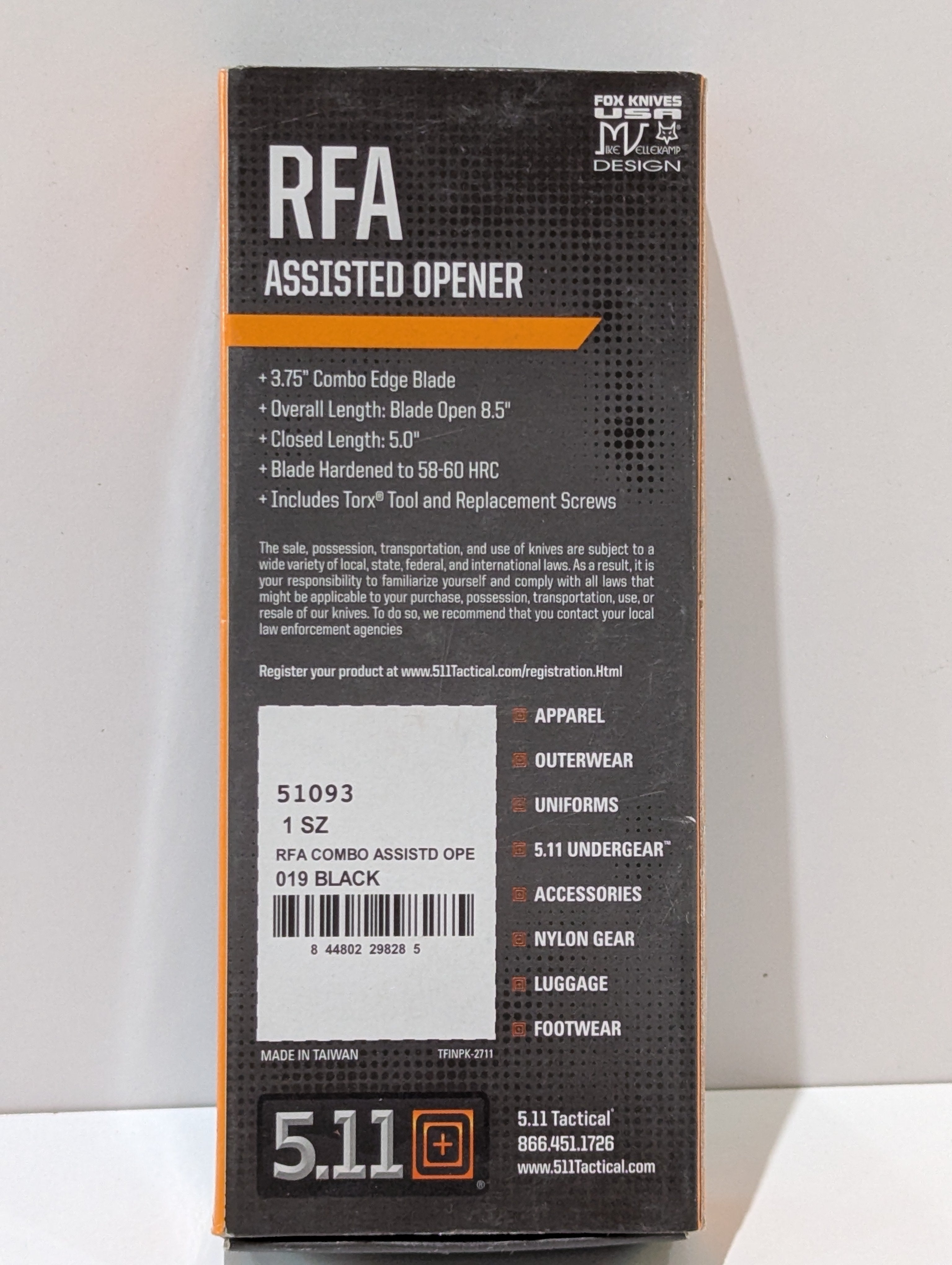 5.11 Tactical RFA Assisted Opener 51093 CPM S30V Combo Edge Folding Knife Boxed