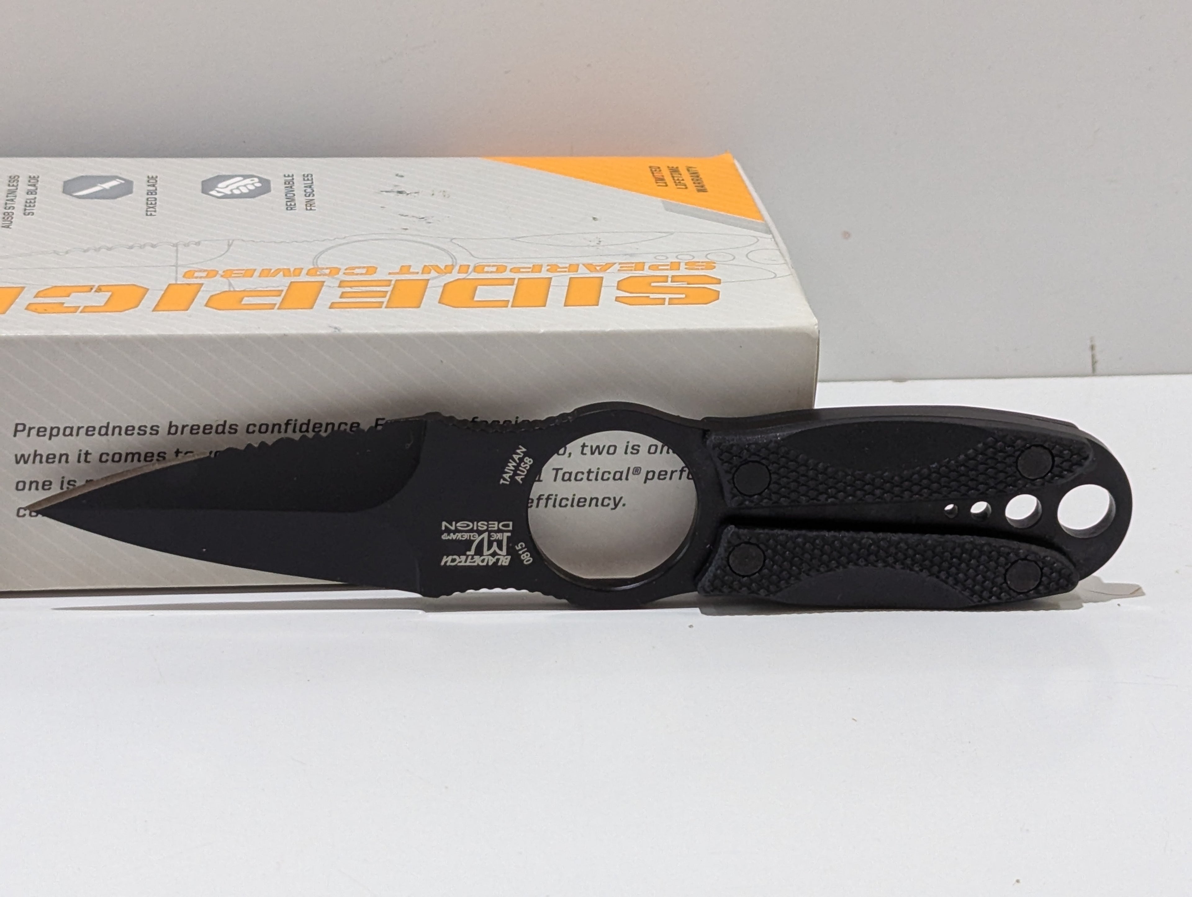 5.11 Sidekick Spearpoint Combo Fixed Blade Knife With Sheath AUS8 Black Boxed