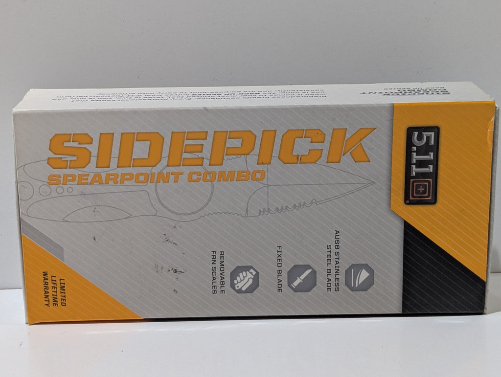 5.11 Sidekick Spearpoint Combo Fixed Blade Knife With Sheath AUS8 Black Boxed