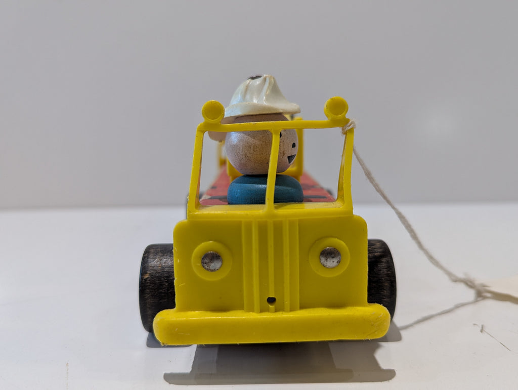 Vintage Fisher-Price No. 630 Fire Truck Wooden Pull Toy With Firefighter Ladder