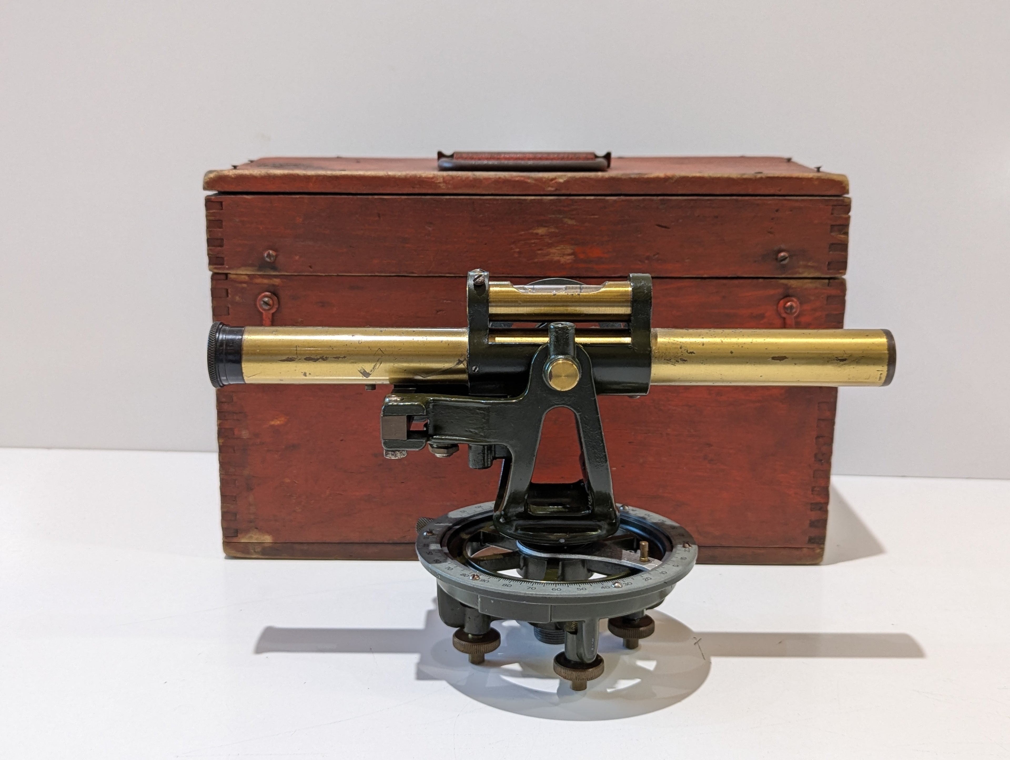 Vintage Craftsman Tools Surveyor Transit Level Brass Scope With Wood Case USA