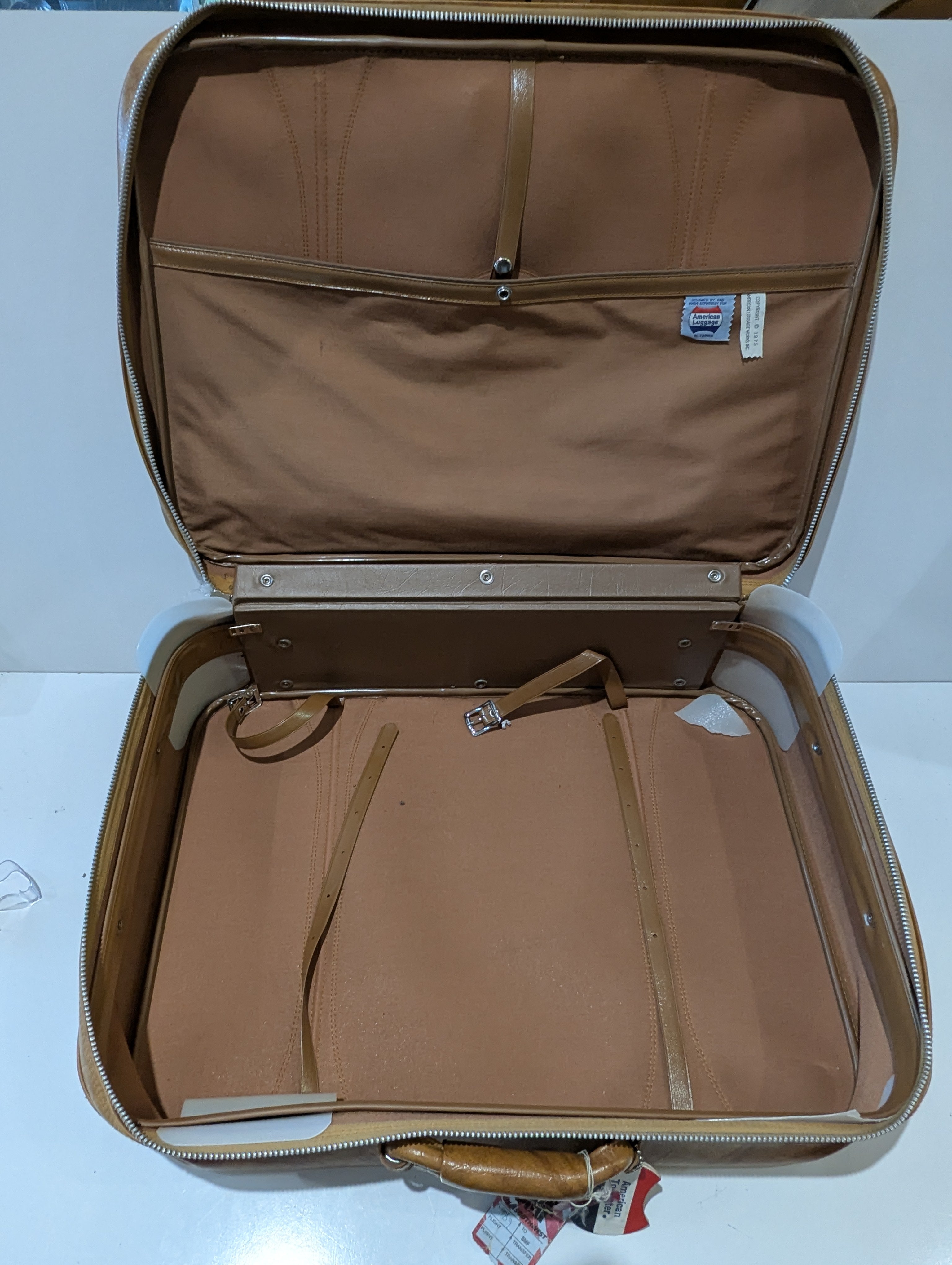 Vintage American Luggage Brown Garment Suit Carry On Travel Bag Hanging Suitcase