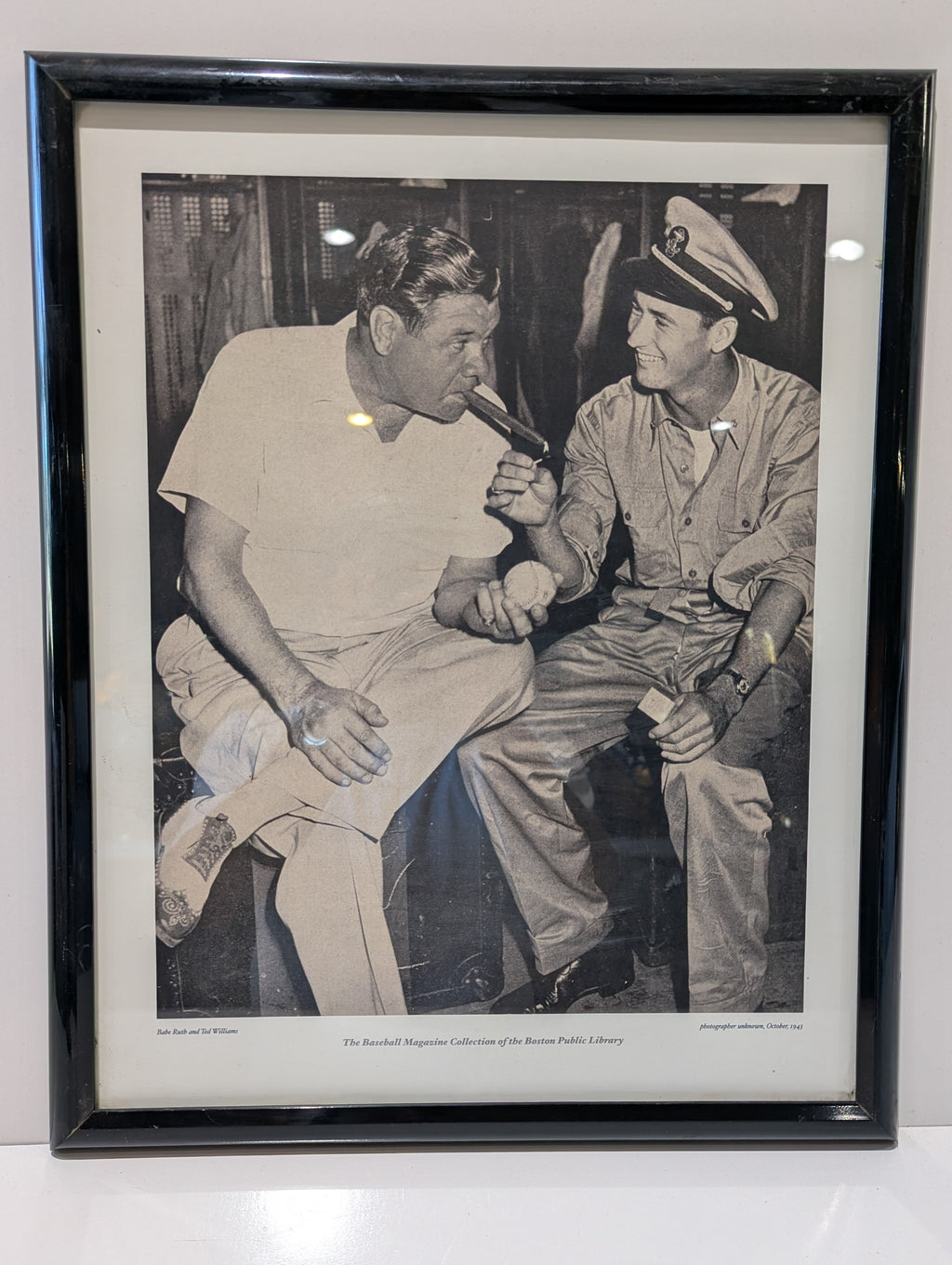 Vintage Babe Ruth Ted Williams Framed Boston Public Library Baseball Photo Print