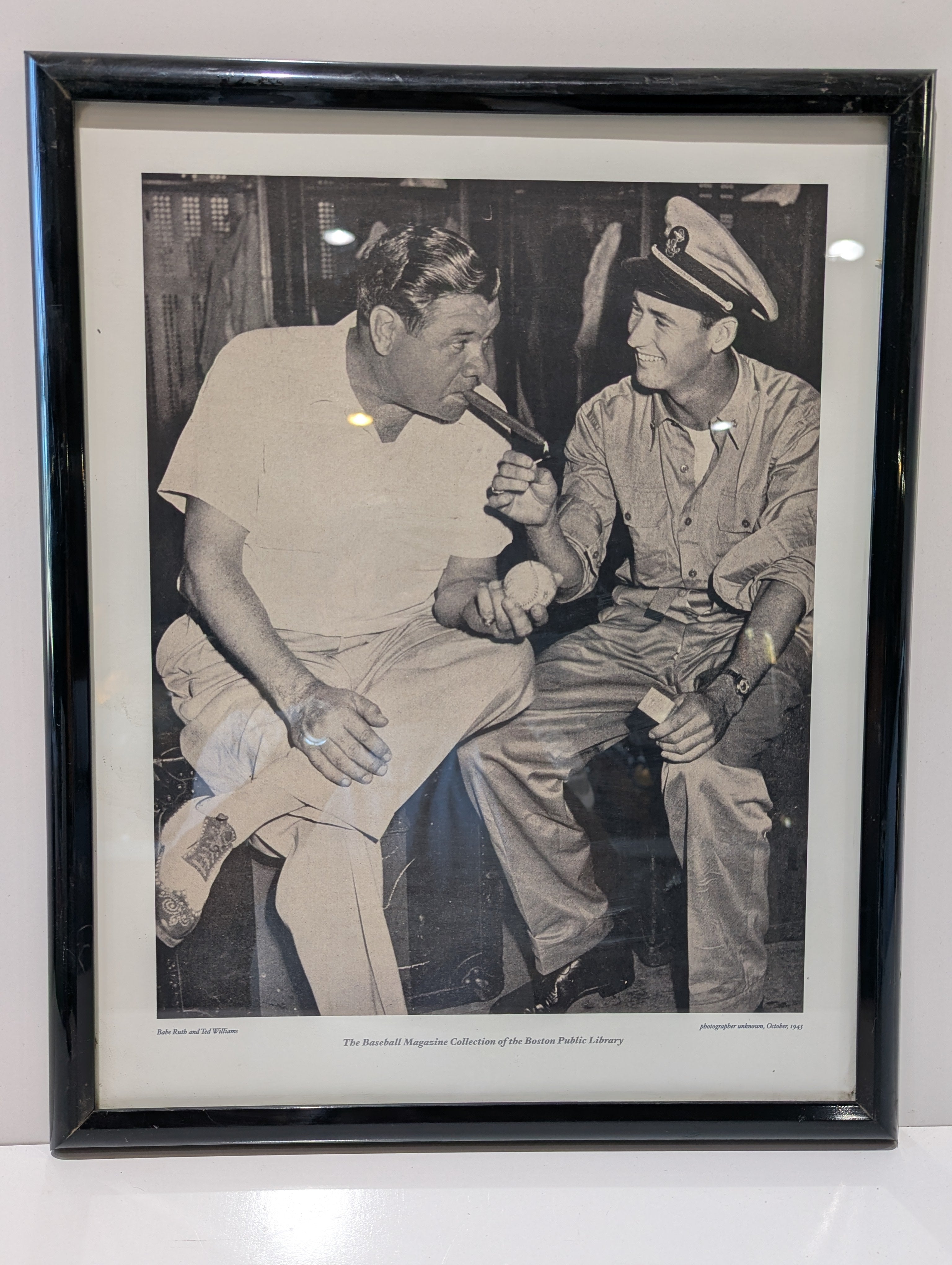 Vintage Babe Ruth Ted Williams Framed Boston Public Library Baseball Photo Print