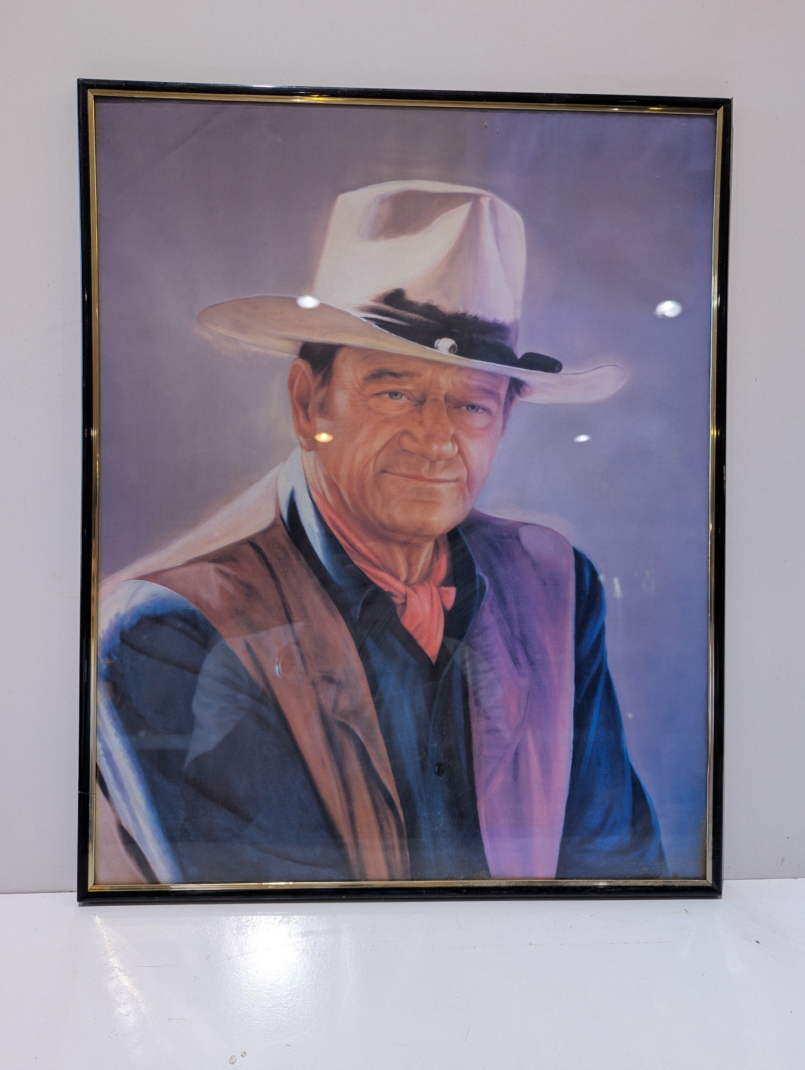 Vintage John Wayne Framed Portrait Print Cowboy Western Wall Art Home Decor