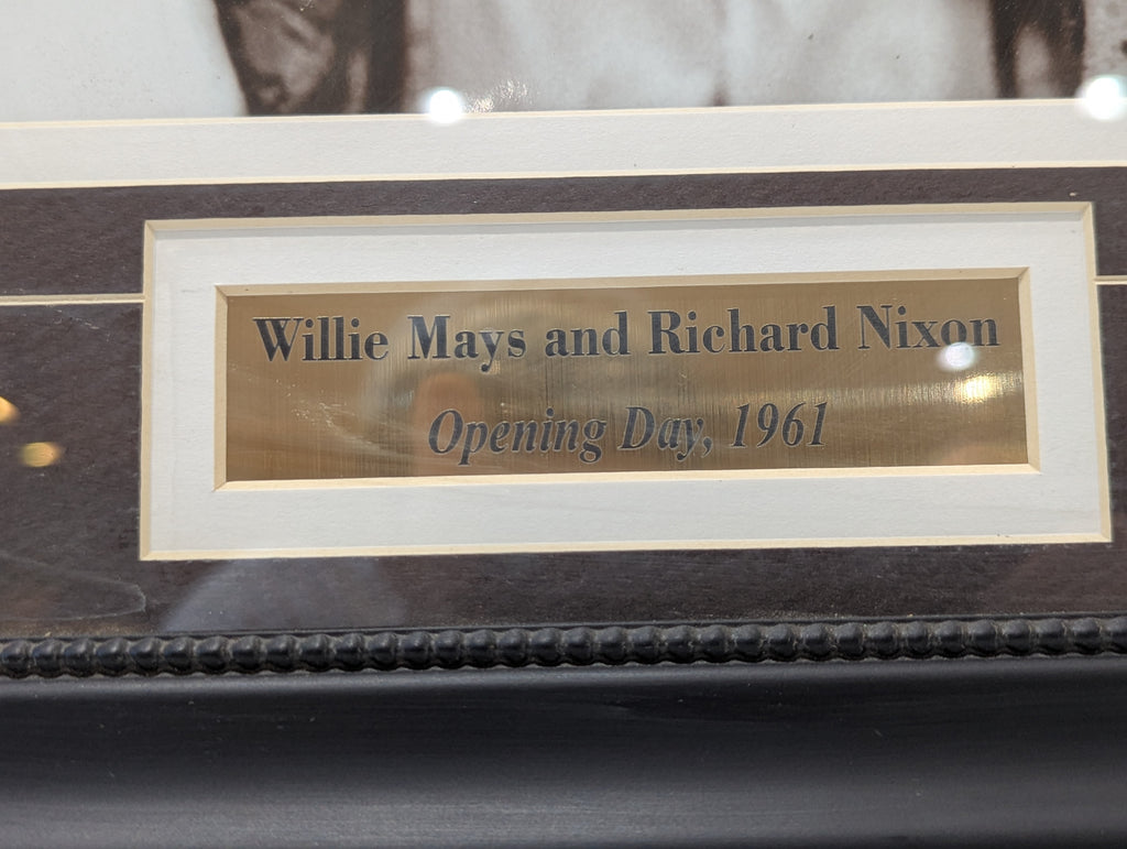 Vintage Willie Mays Richard Nixon Opening Day 1961 Framed Baseball Photo Display