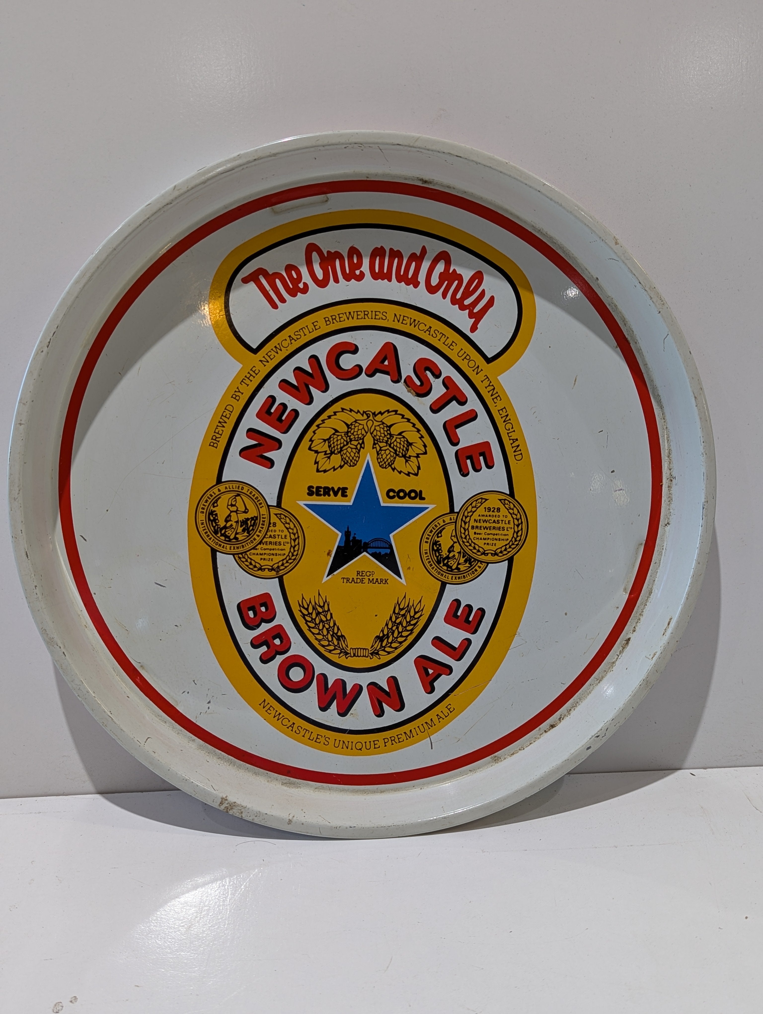 Vintage Newcastle Brown Ale Beer Serving Tray The One And Only Brewery Pub Advertising