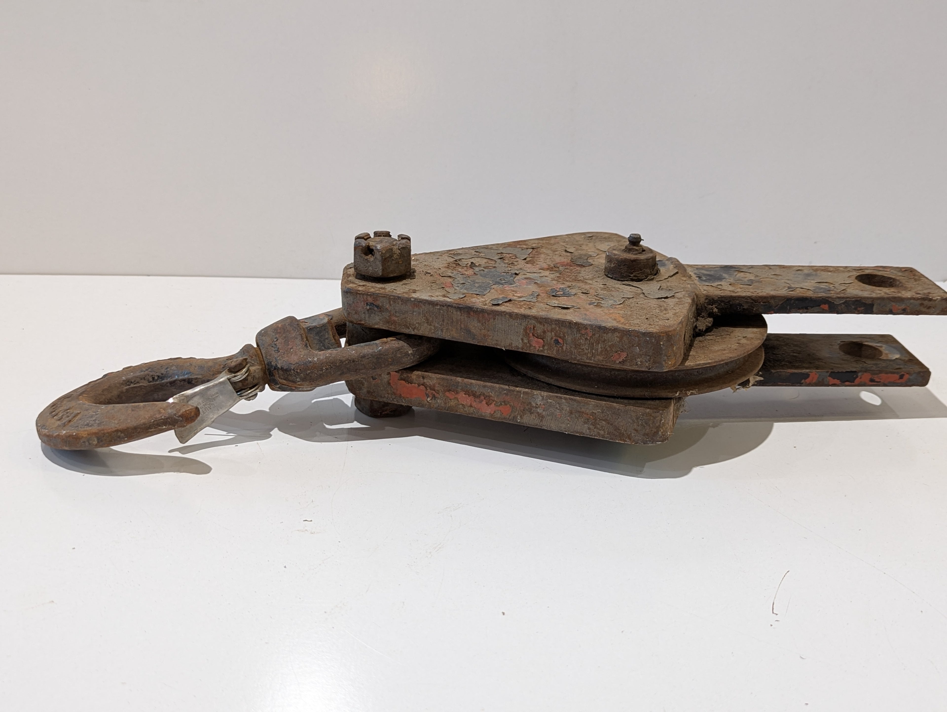 Vintage Heavy Duty Steel Snatch Block Pulley Swivel Hook Logging Rigging Towing
