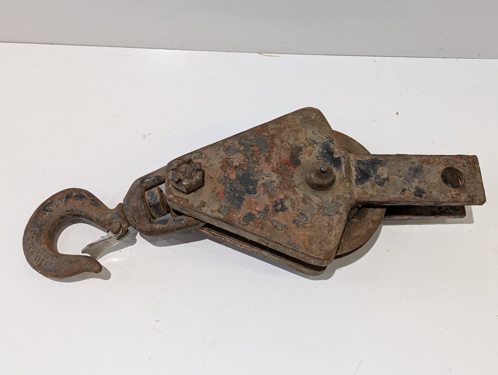 Vintage Heavy Duty Steel Snatch Block Pulley Swivel Hook Logging Rigging Towing
