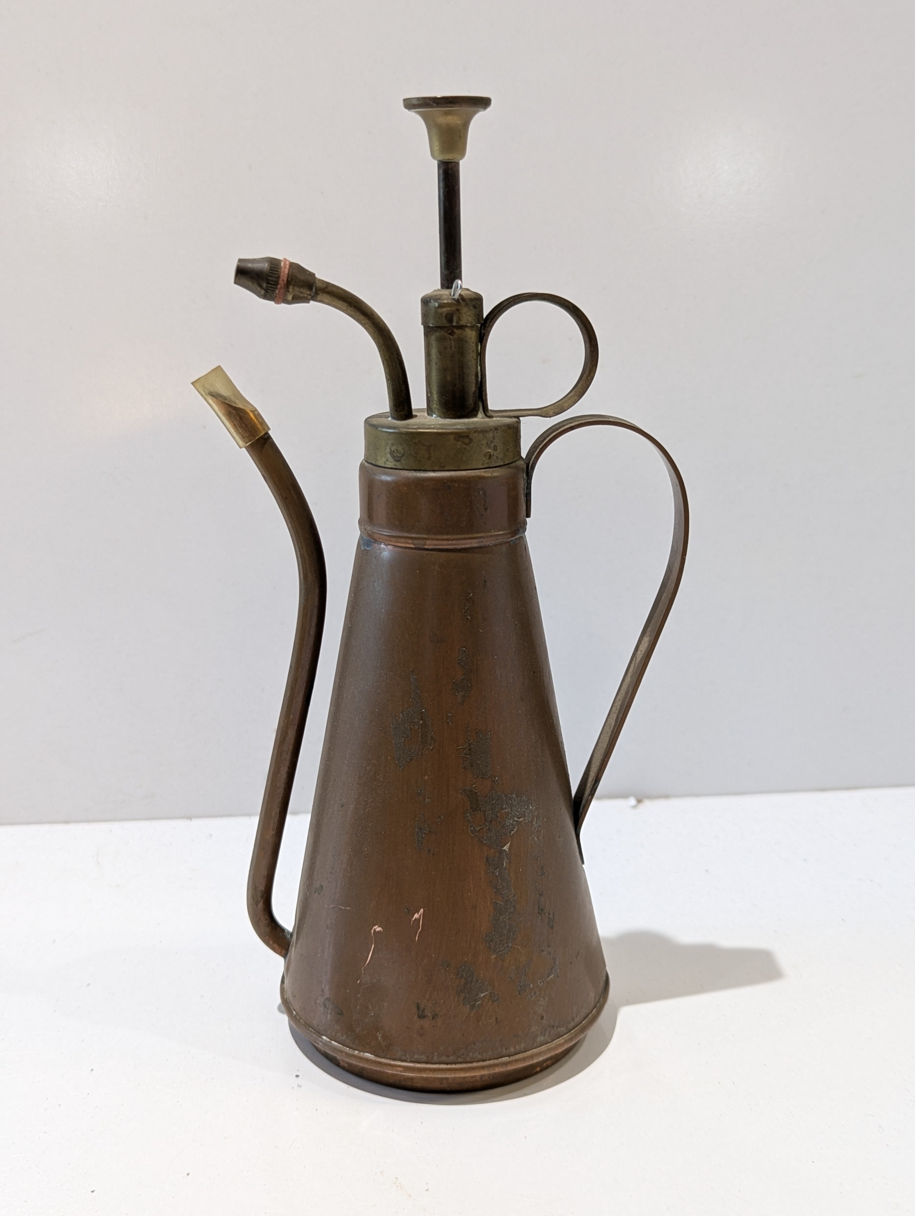 Vintage Copper Brass Hand Pump Oil Can Oiler Industrial Lubrication Tool Decor
