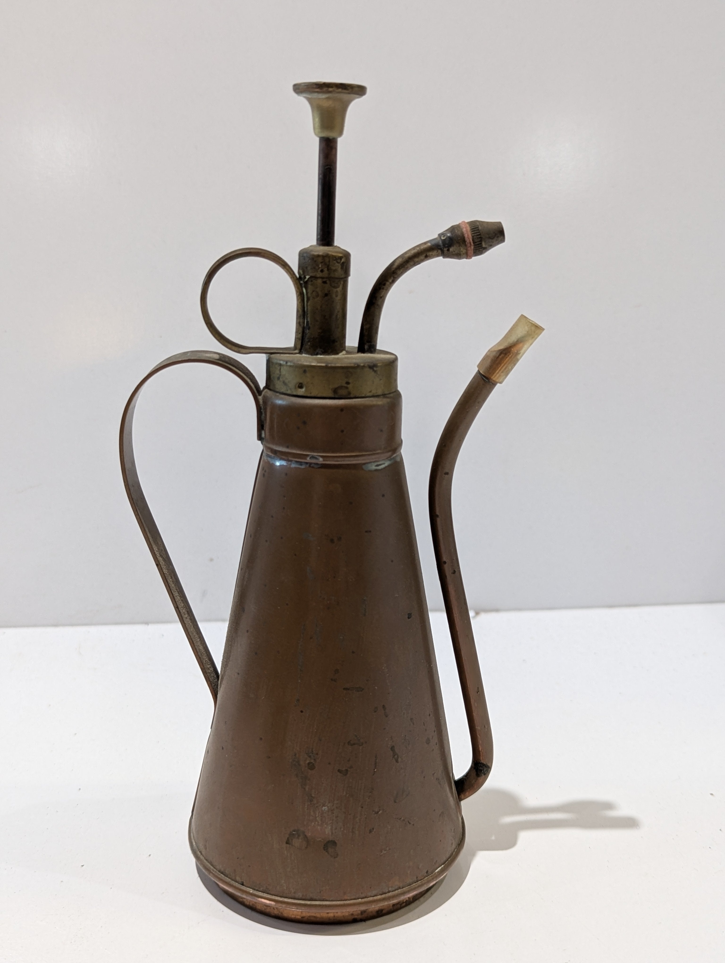 Vintage Copper Brass Hand Pump Oil Can Oiler Industrial Lubrication Tool Decor