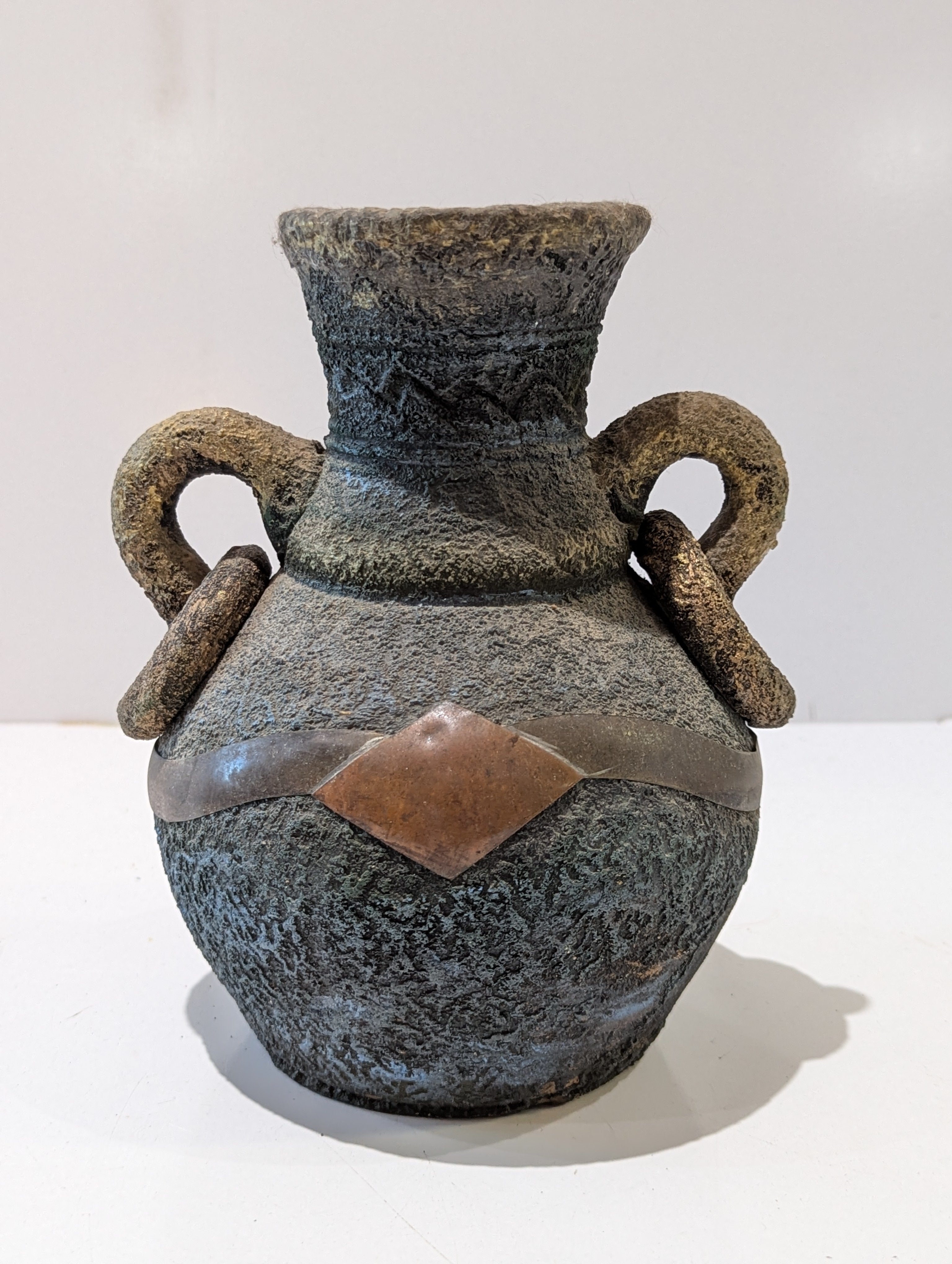 Rustic Textured Double Handle Decorative Amphora Style Vase Floral Relief Home Decor