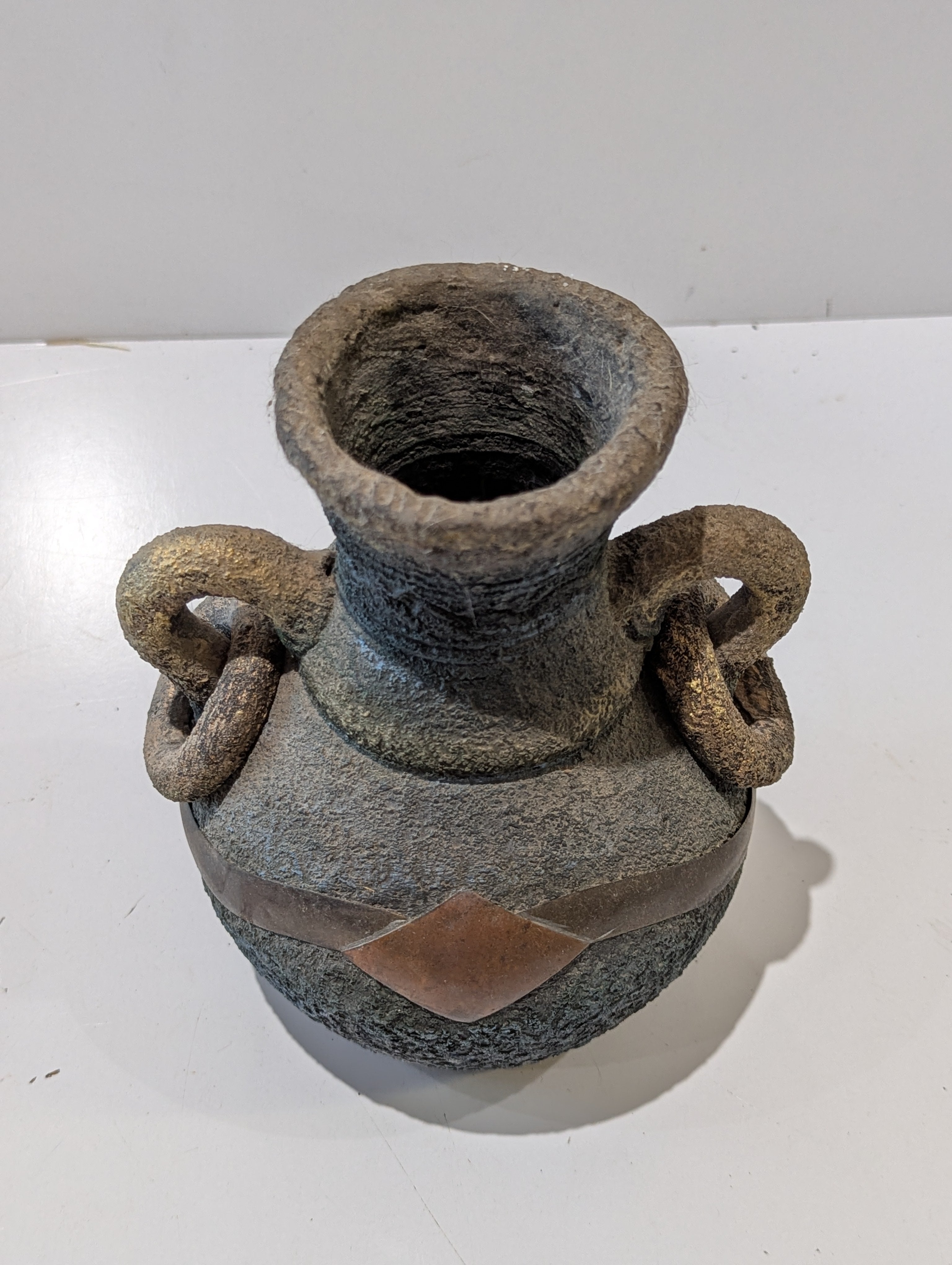 Rustic Textured Double Handle Decorative Amphora Style Vase Floral Relief Home Decor
