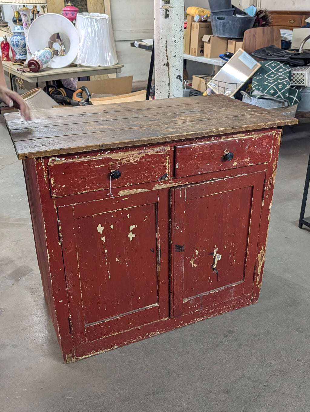 Vintage Primitive Red Painted Farmhouse Jelly Cupboard Wooden Storage Cabinet