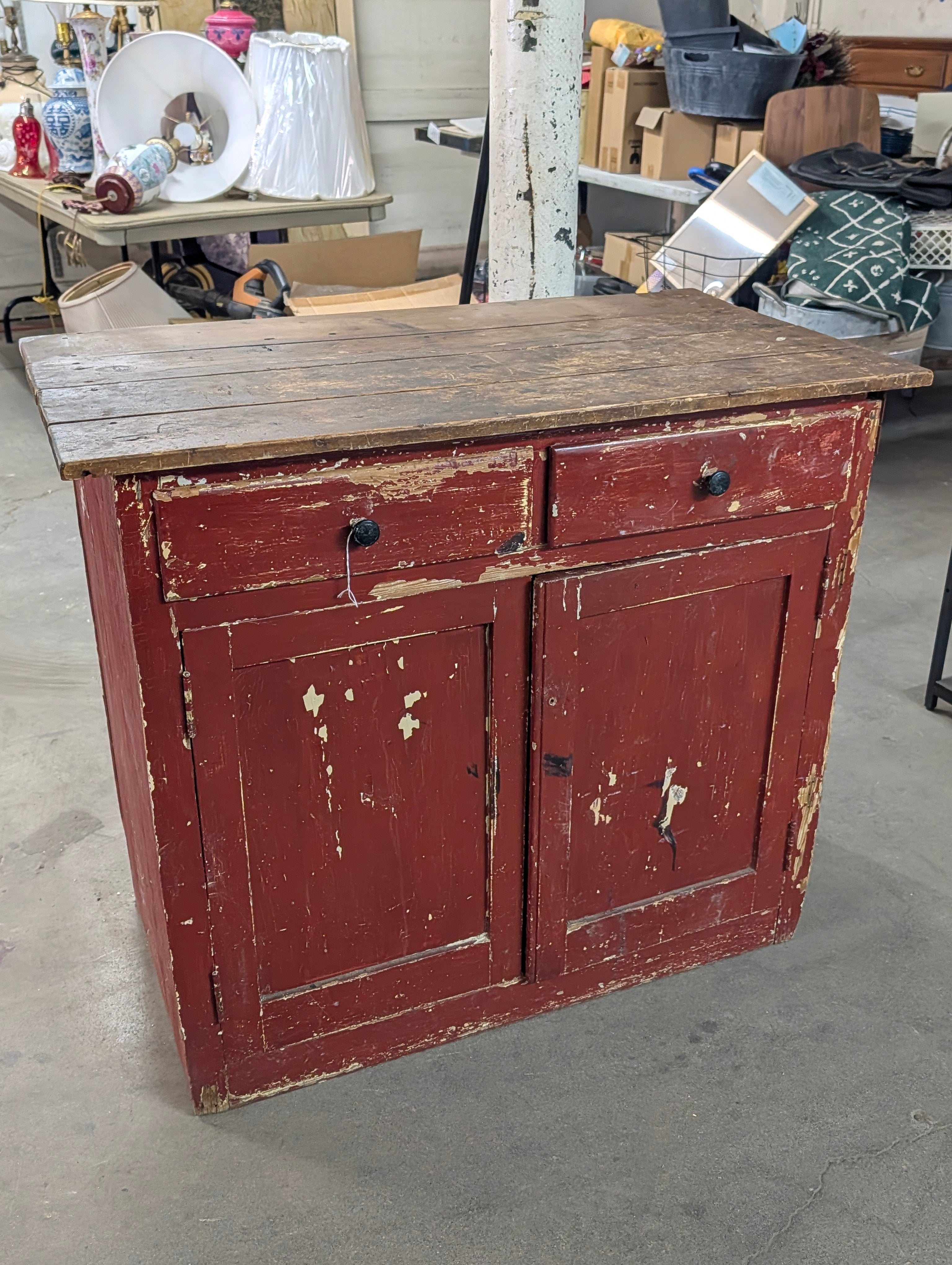 Vintage Primitive Red Painted Farmhouse Jelly Cupboard Wooden Storage Cabinet