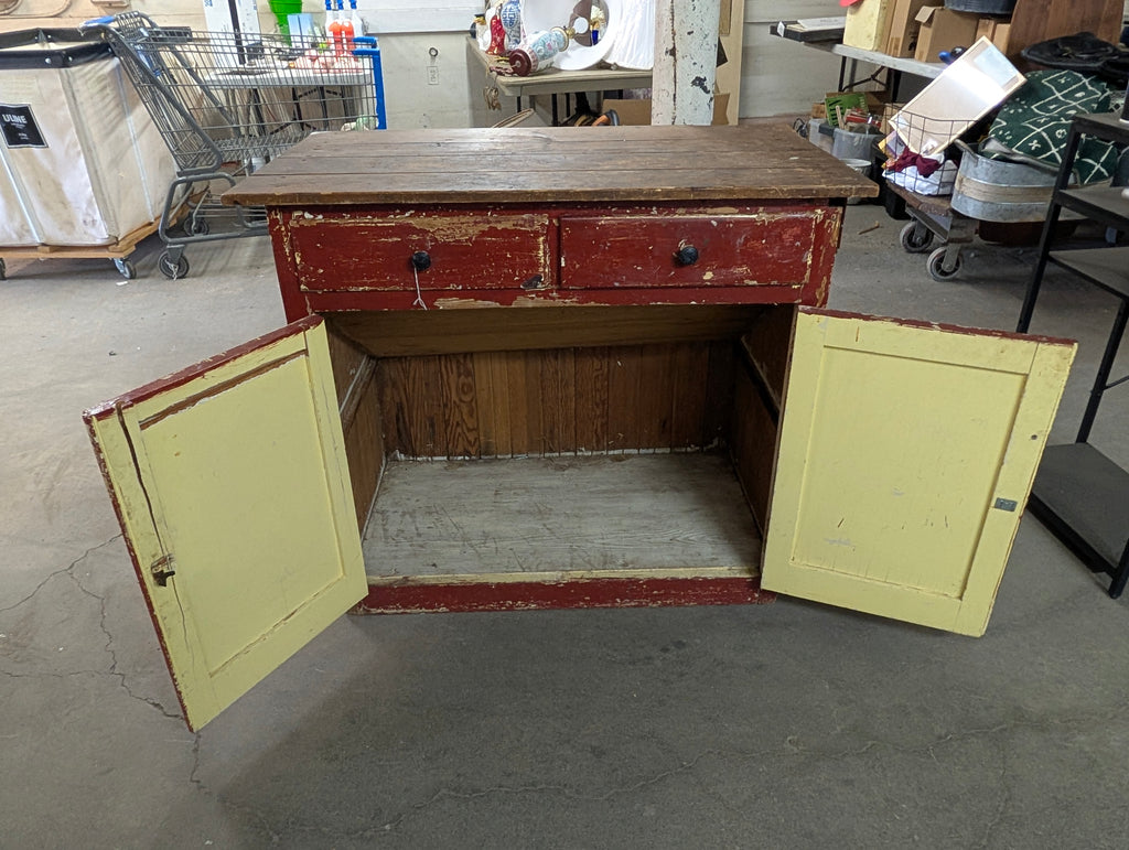 Vintage Primitive Red Painted Farmhouse Jelly Cupboard Wooden Storage Cabinet