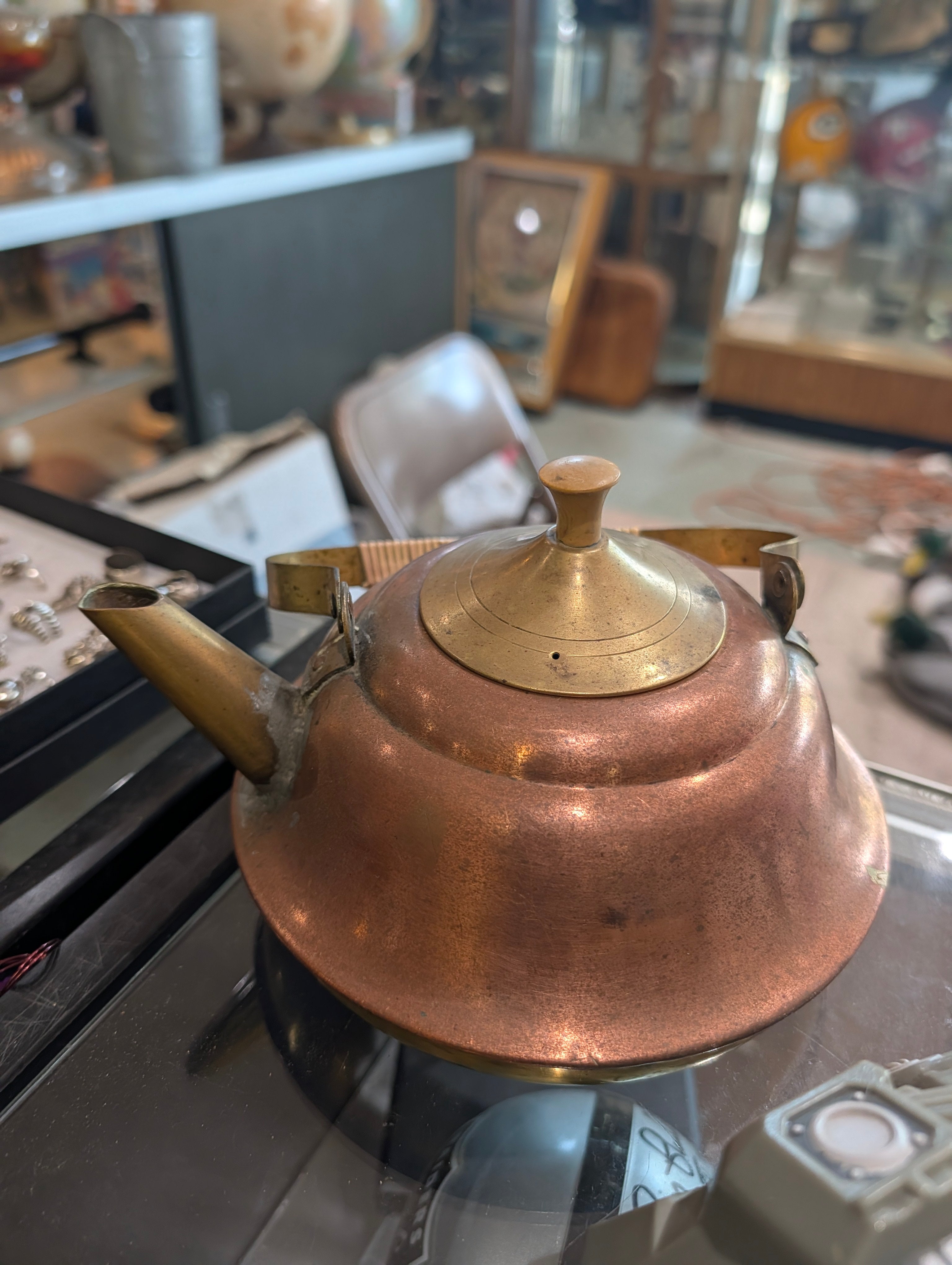 Vintage Hammered Copper & Brass Tea Kettle Teapot Primitive Farmhouse Decor