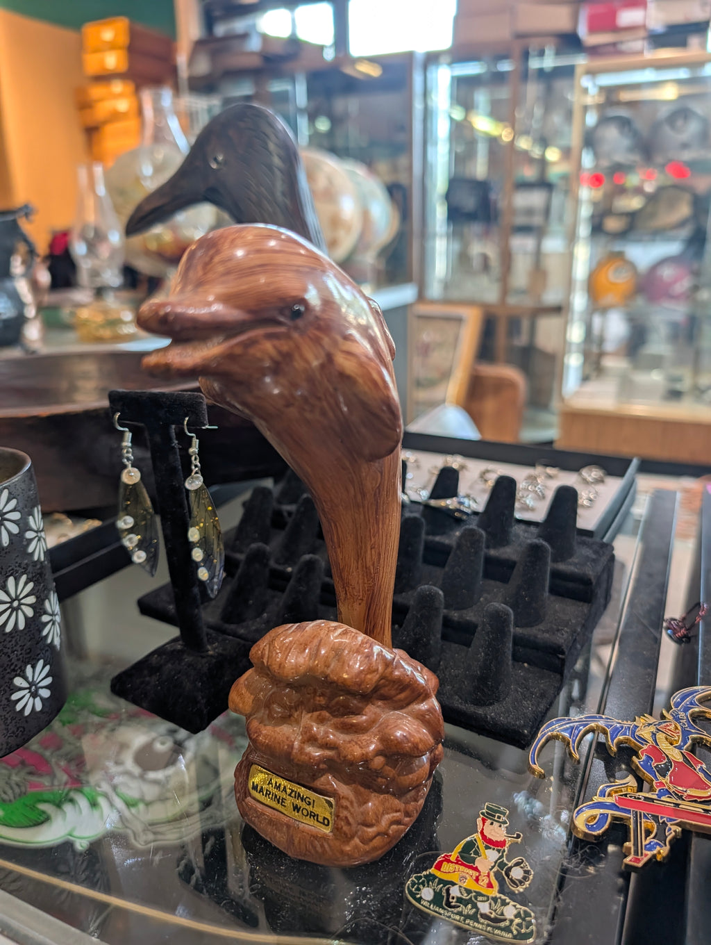 Vintage Amazing Marine World Dolphin Bust Souvenir Figurine Faux Wood Resin Statue