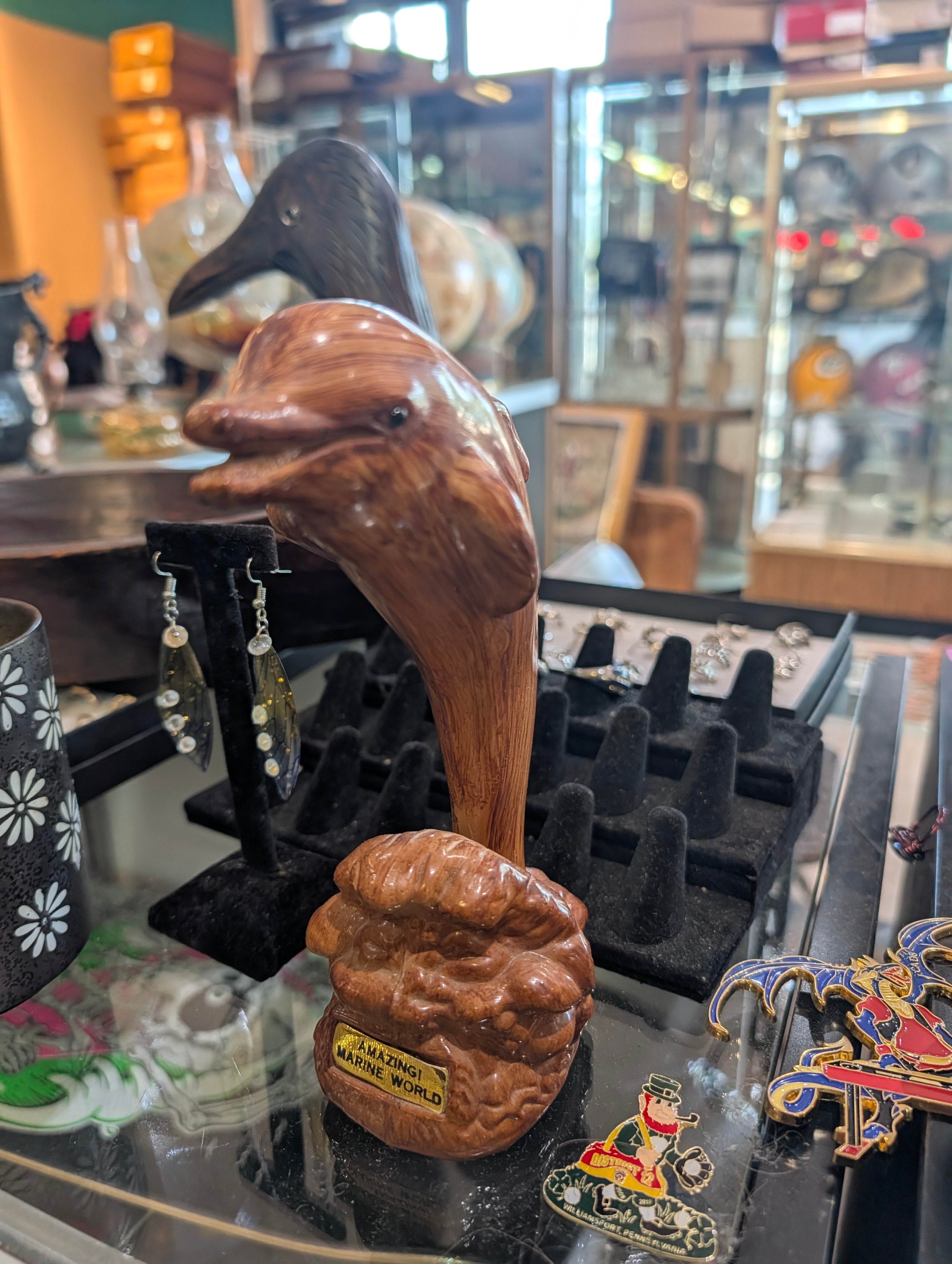 Vintage Amazing Marine World Dolphin Bust Souvenir Figurine Faux Wood Resin Statue