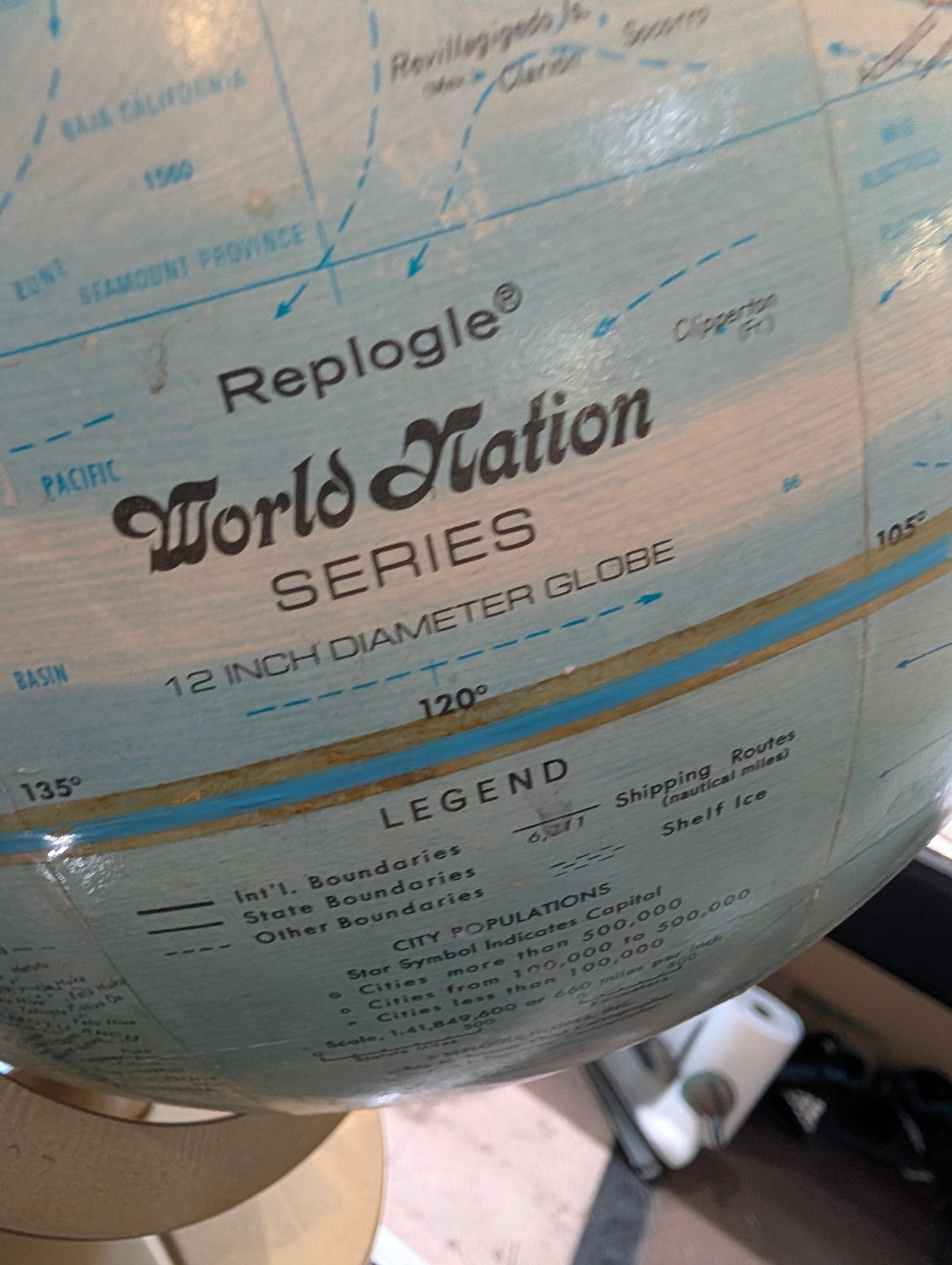Vintage Replogle World Nation Series 12 Inch Desktop World Globe Metal Meridian