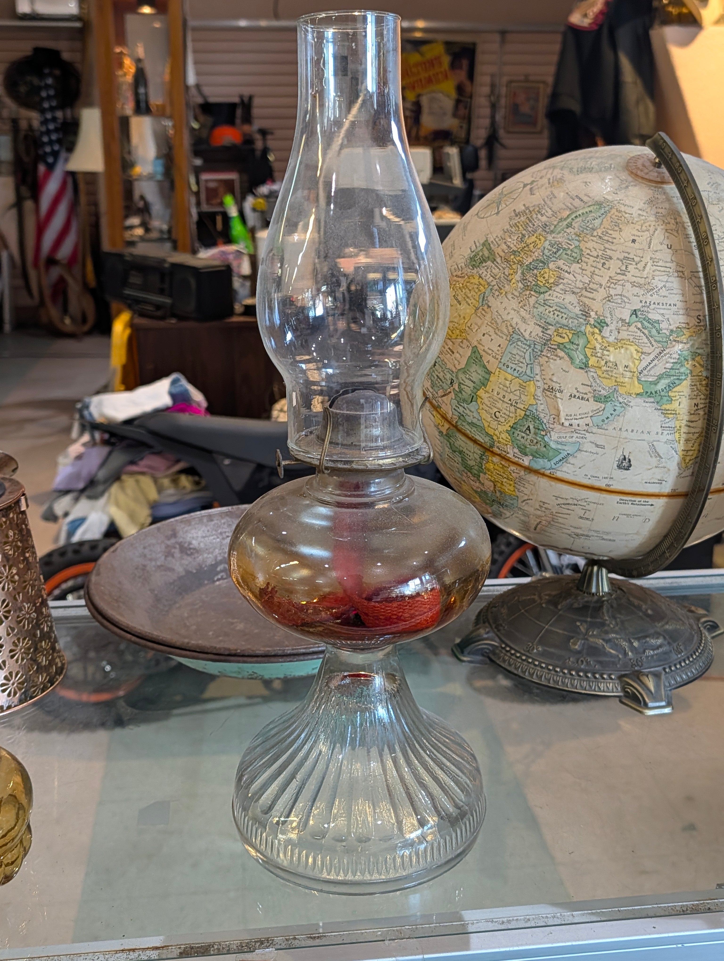 Vintage Clear Glass Kerosene Oil Lamp With Chimney Hurricane Lantern Home Decor