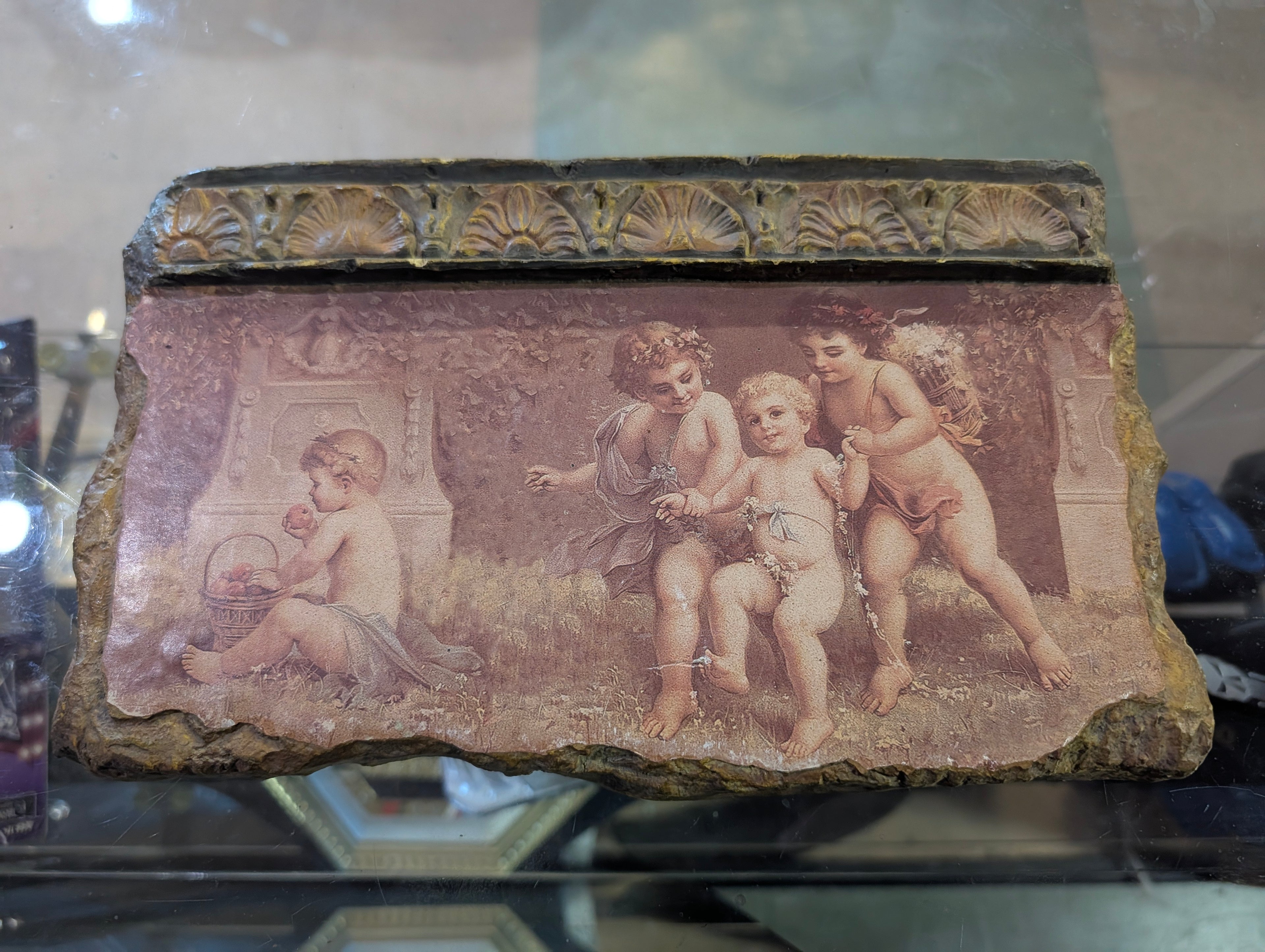 Vintage Cherub Angel Wall Plaque Faux Stone Relief Classical Decorative Art