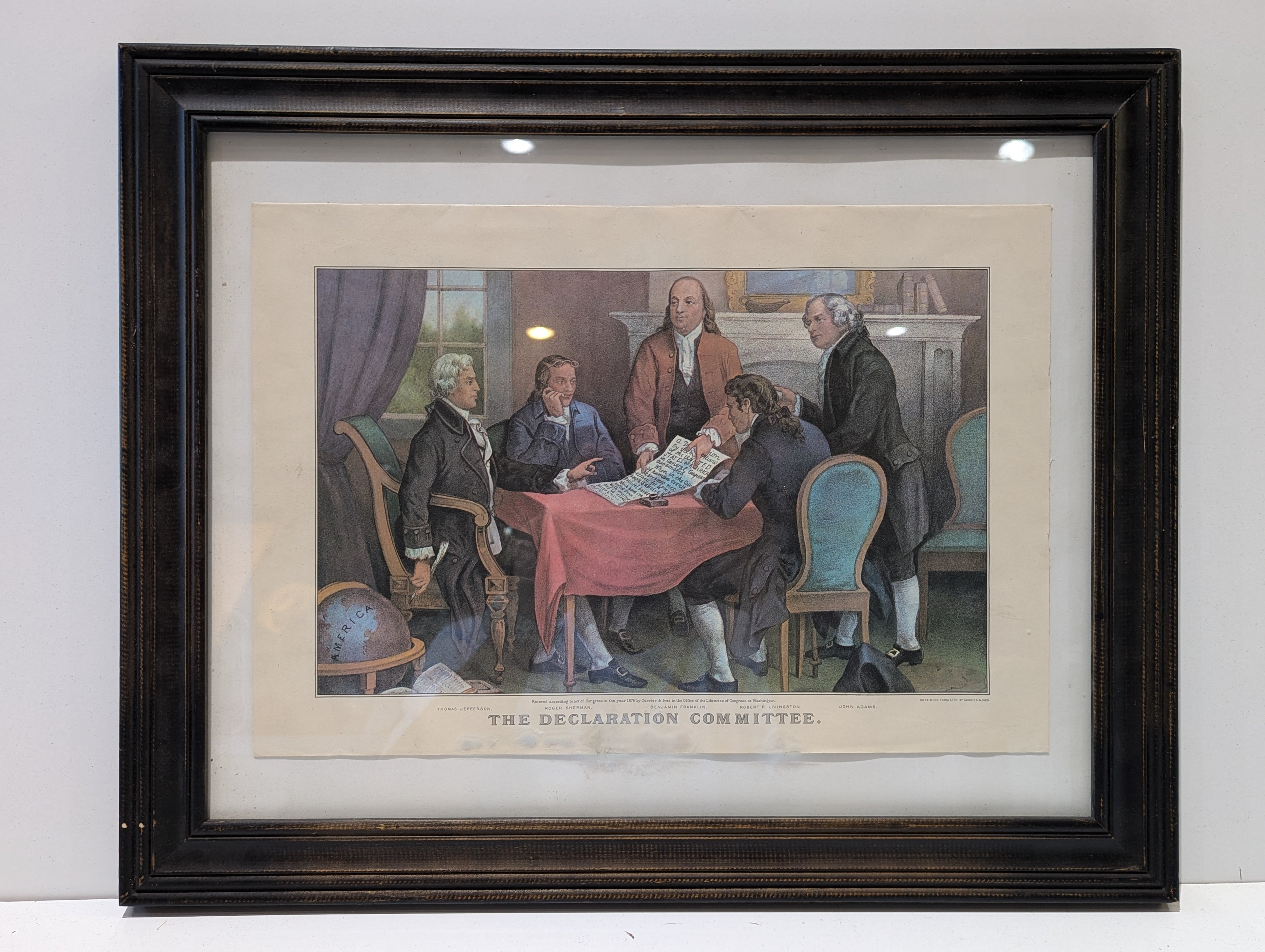Vintage Currier & Ives The Declaration Committee Framed Historical Print Wall Art