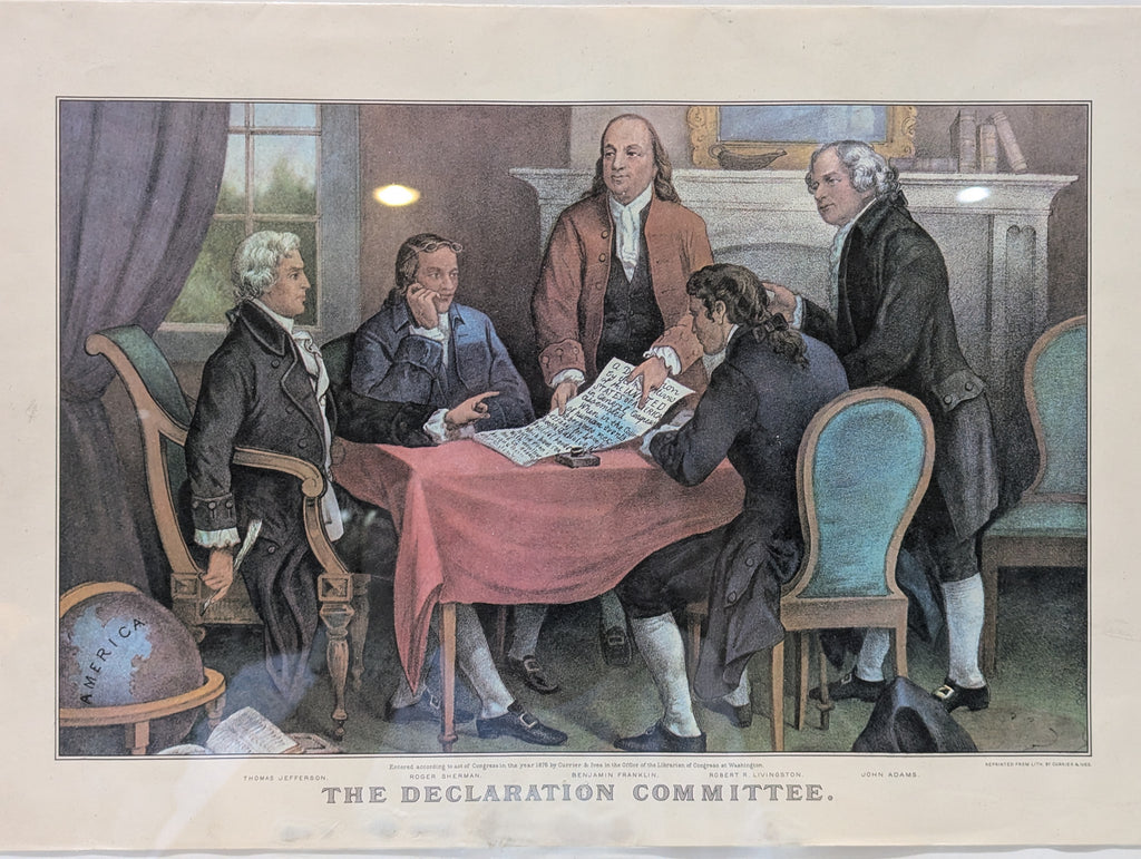 Vintage Currier & Ives The Declaration Committee Framed Historical Print Wall Art