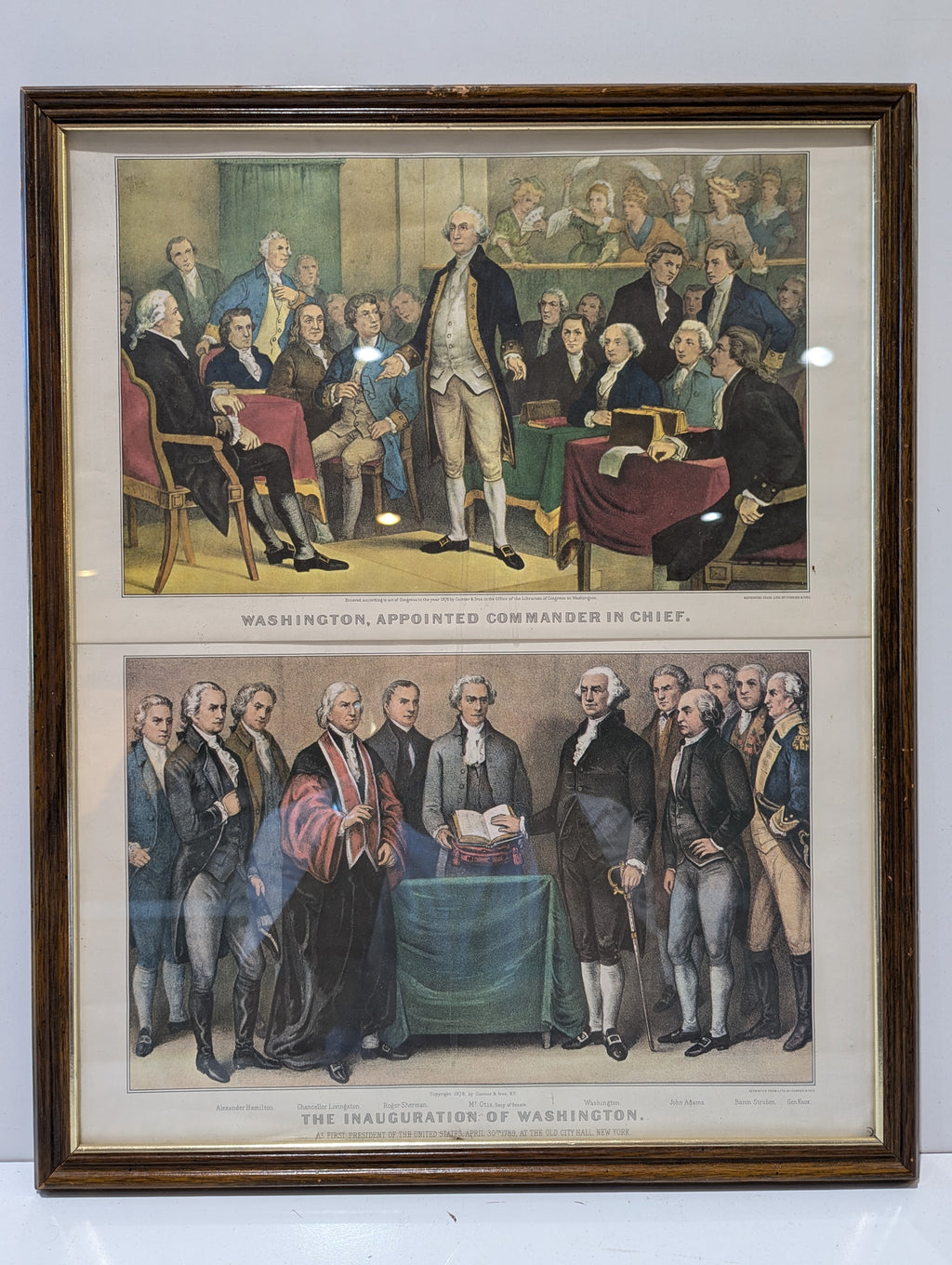 Vintage Currier & Ives Washington Appointed Commander & Inauguration Framed Prints
