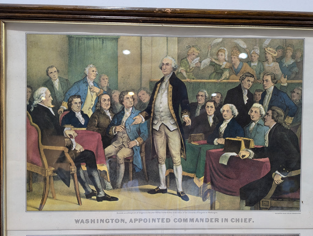 Vintage Currier & Ives Washington Appointed Commander & Inauguration Framed Prints