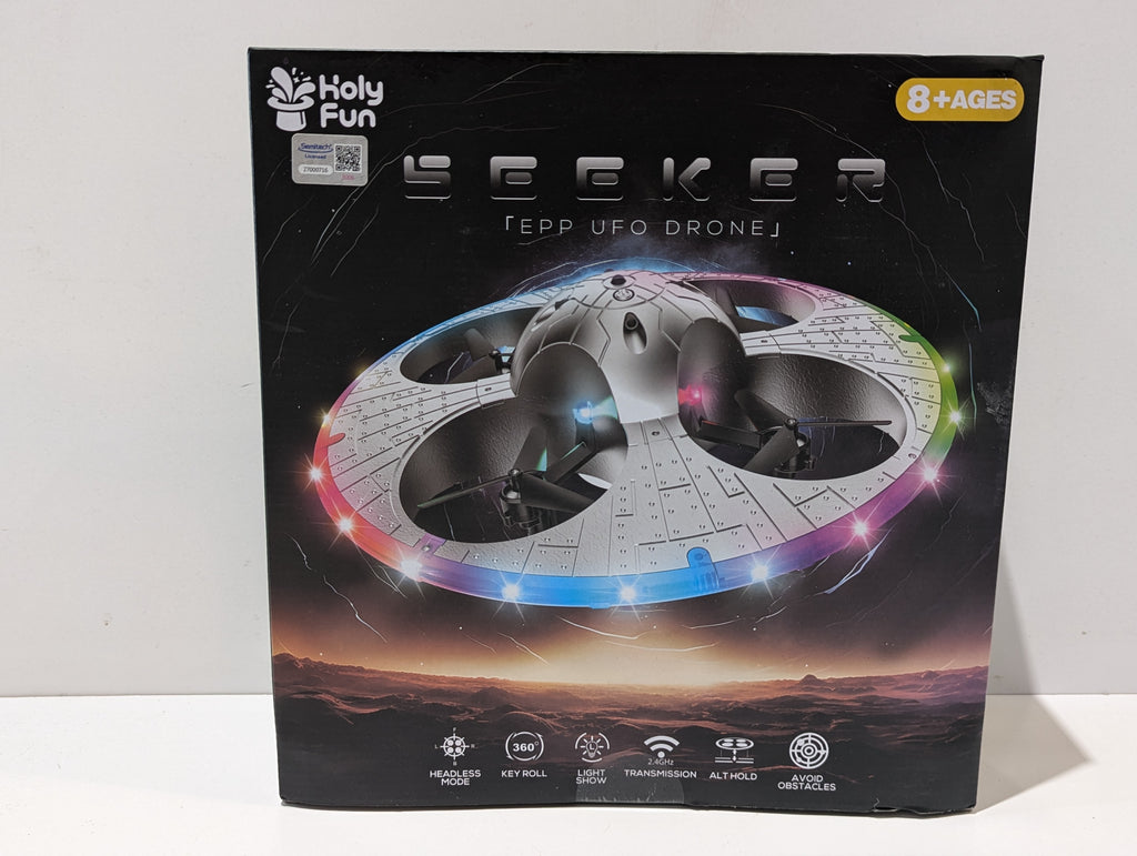 Holy Fun "SEEKER" EPP UFO Drone 2.4GHz Remote Control Quadcopter with Obstacle Avoidance & LED Light Show – Boxed