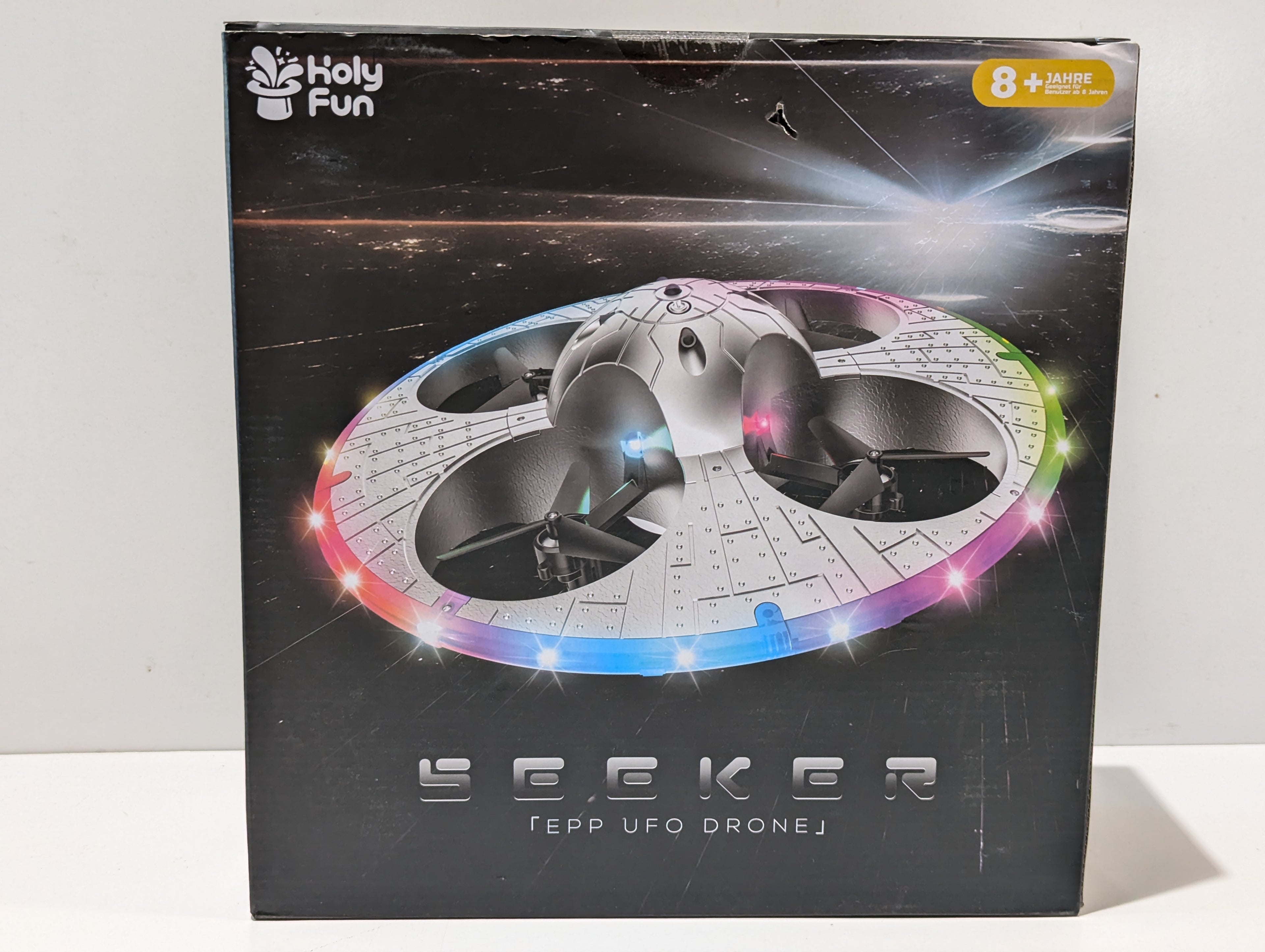 Holy Fun "SEEKER" EPP UFO Drone 2.4GHz Remote Control Quadcopter with Obstacle Avoidance & LED Light Show – Boxed