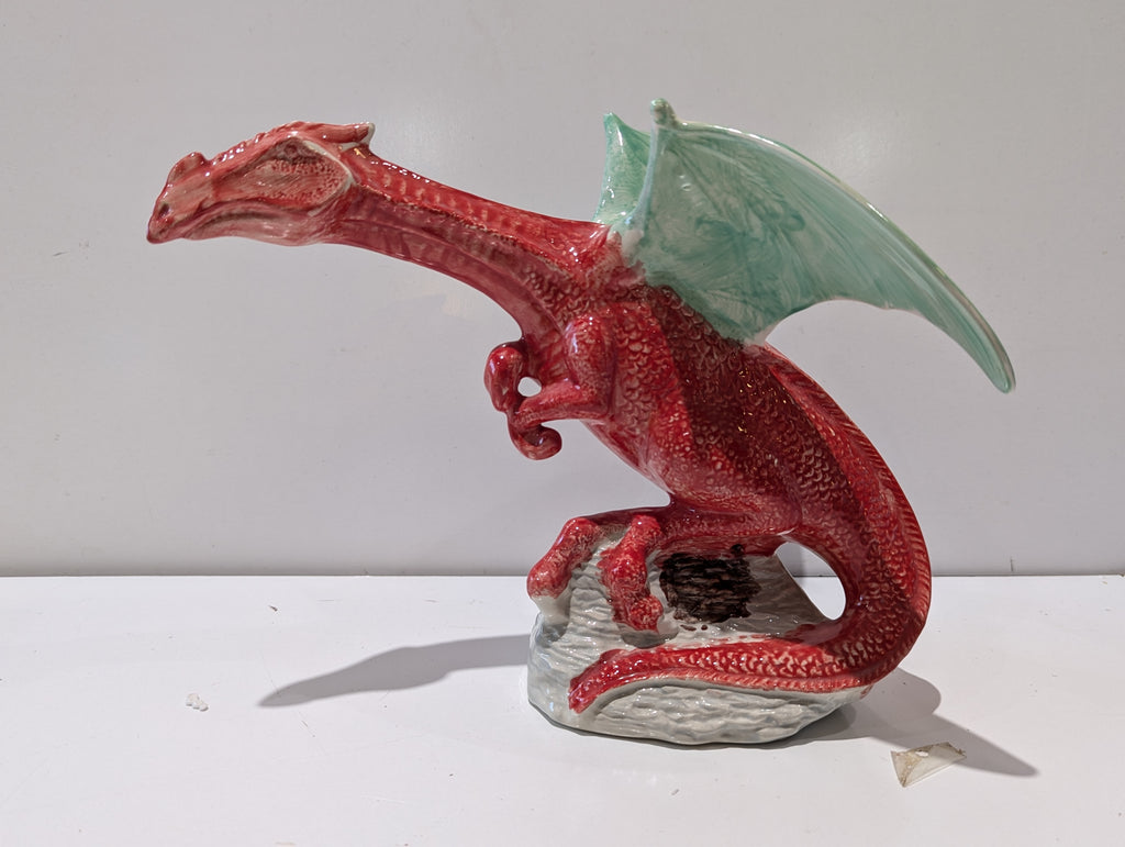 Red Ceramic Dragon Figurine Fantasy Statue Collectible
