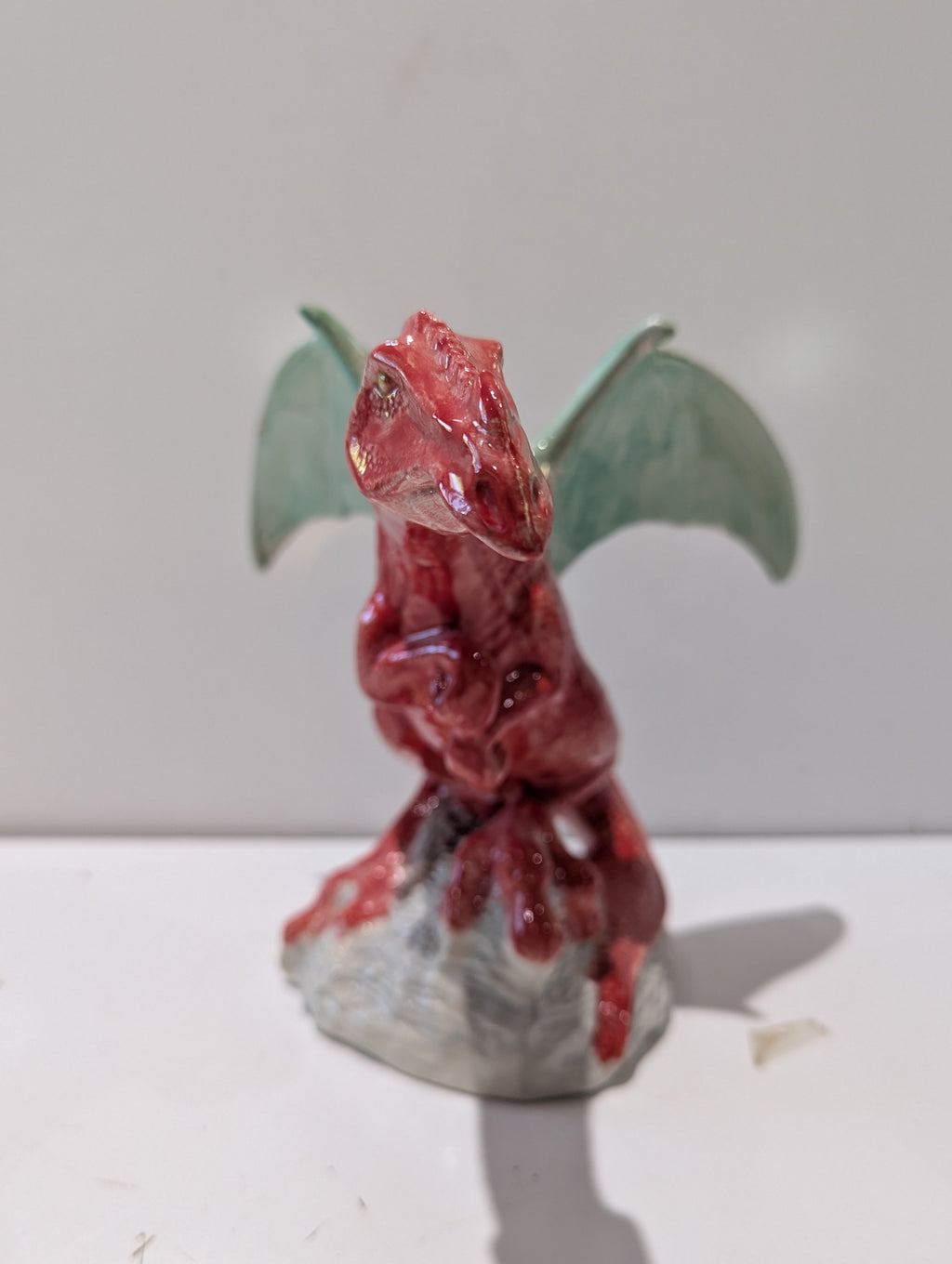 Red Ceramic Dragon Figurine Fantasy Statue Collectible