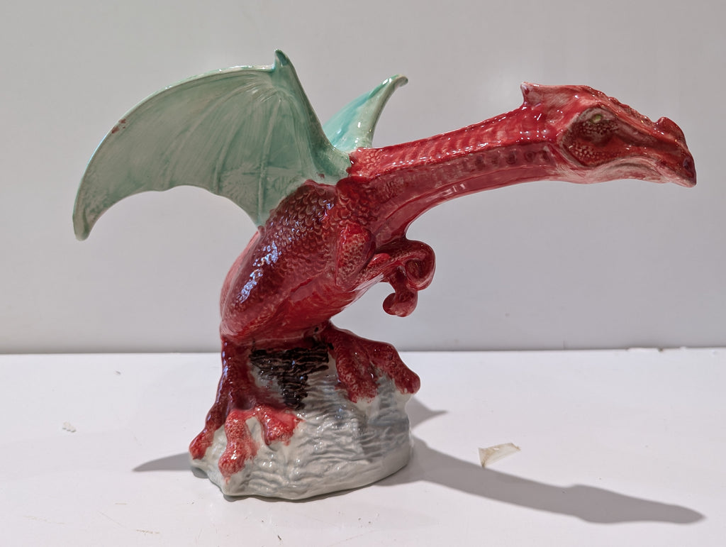 Red Ceramic Dragon Figurine Fantasy Statue Collectible